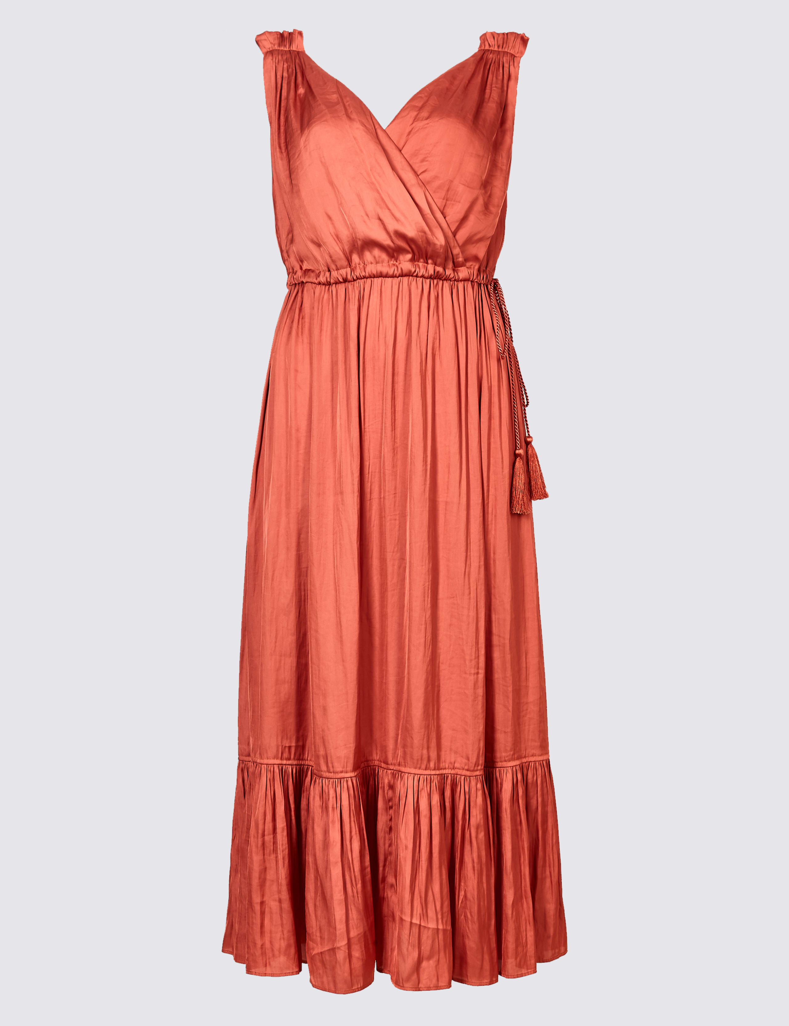 Satin Tiered Slip Midi Dress 2 of 6