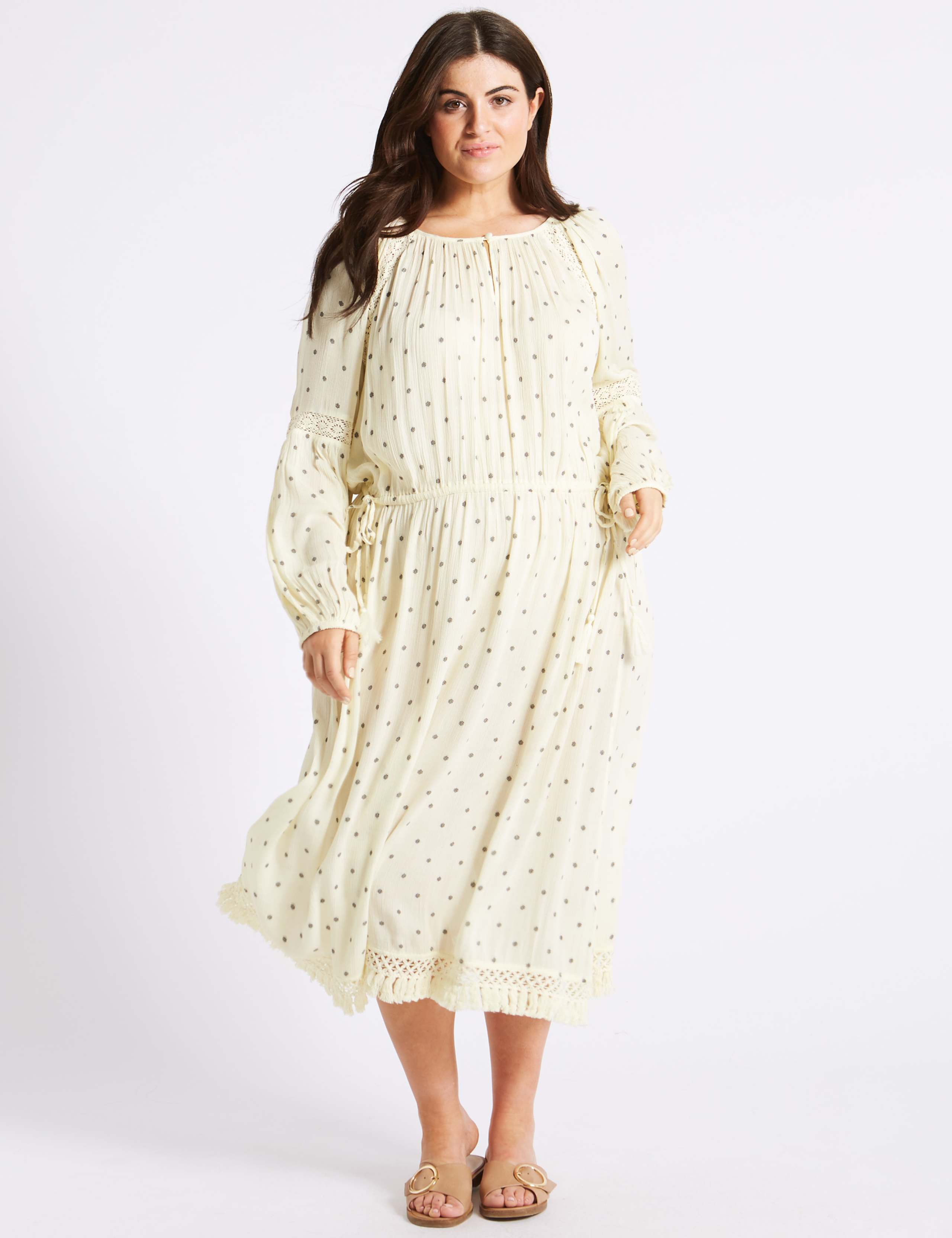 Printed Long Sleeve Fringe Detail Midi Dress 4 of 7