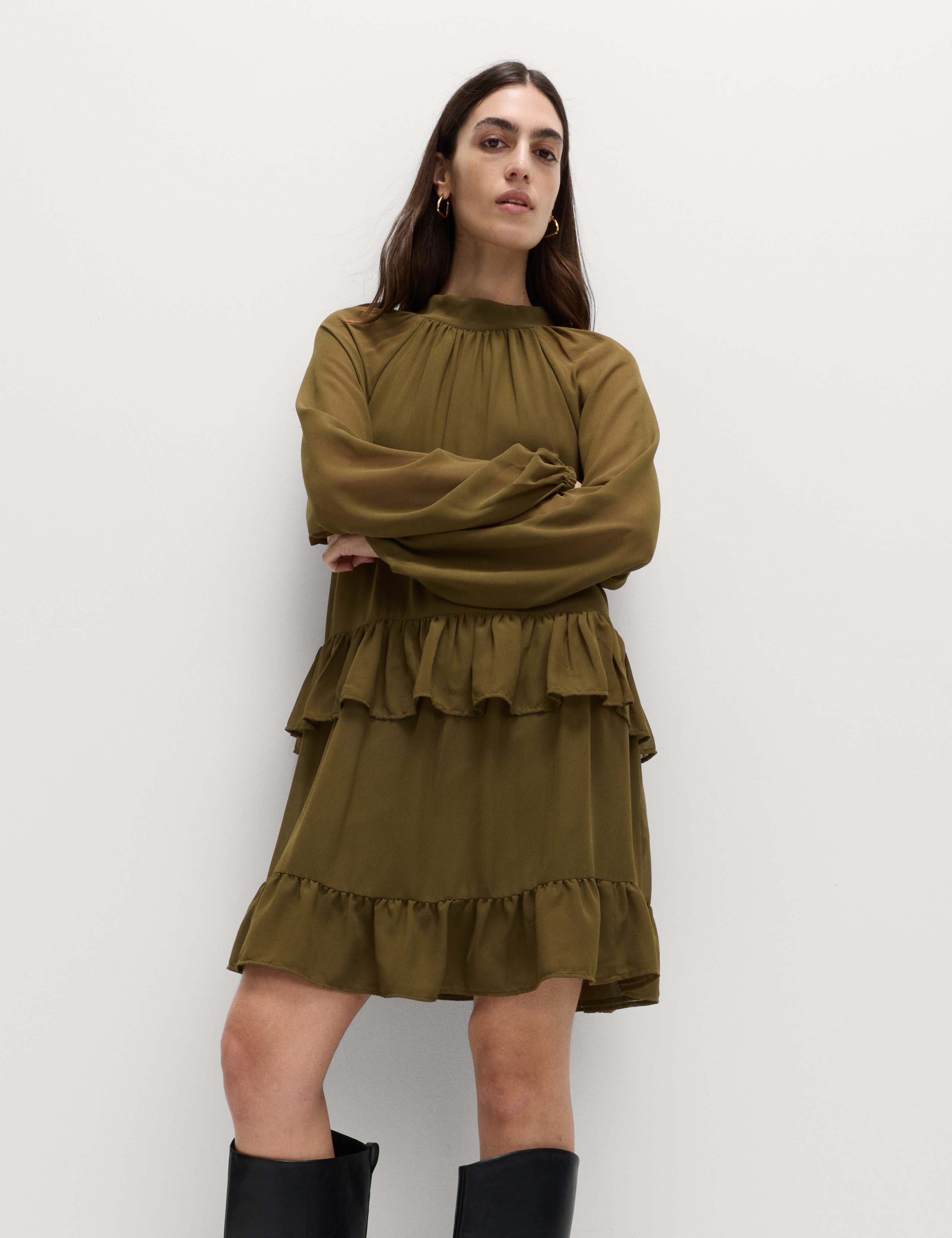 Georgette Ruffle Mini Tiered Relaxed Dress 3 of 6