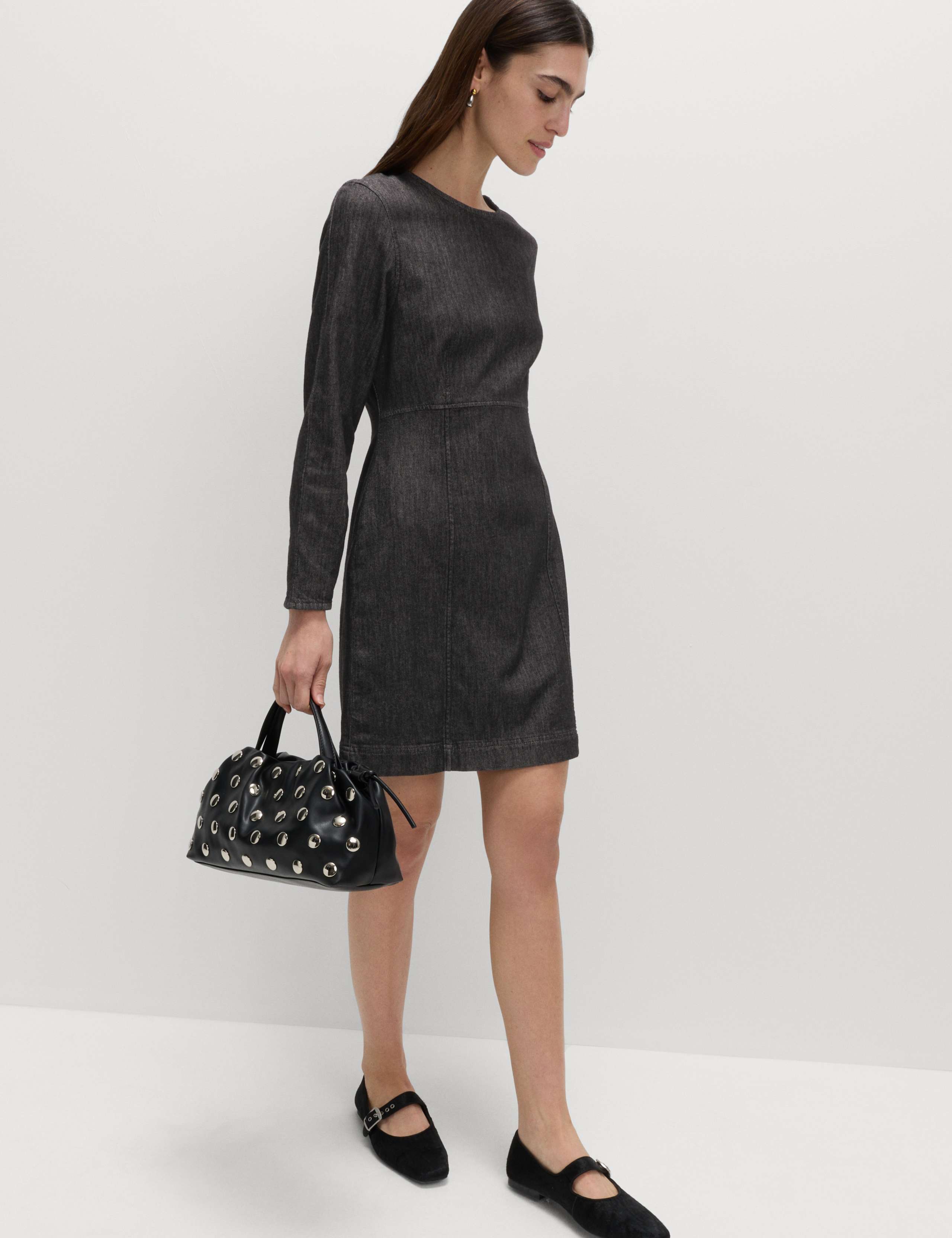Cotton Rich Denim Round Neck Mini Shift Dress 3 of 5