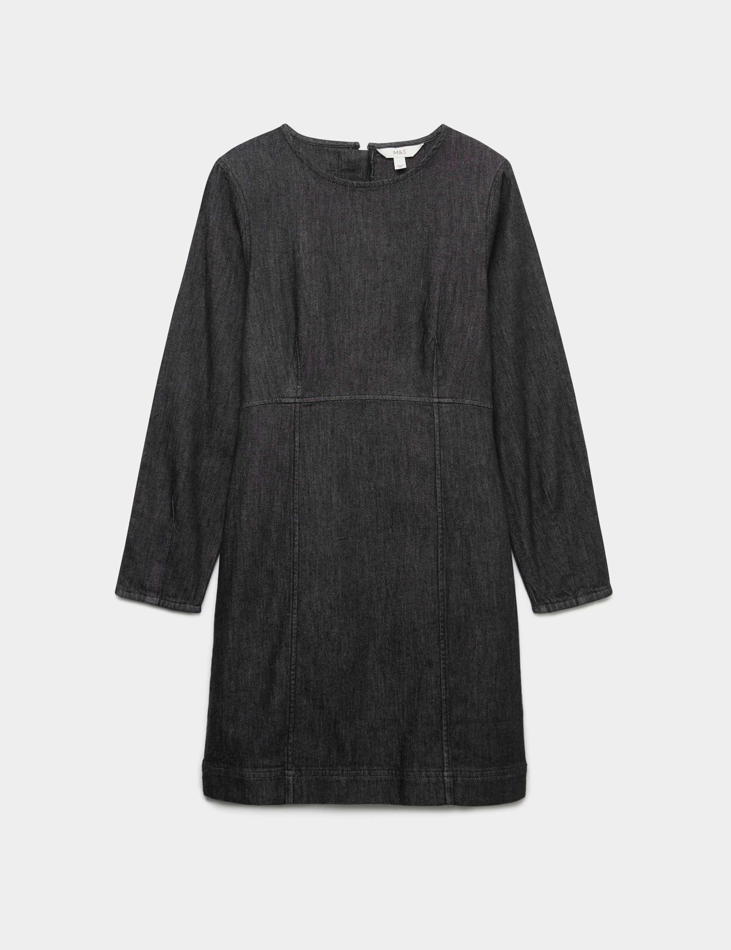 Cotton Rich Denim Round Neck Mini Shift Dress 2 of 5