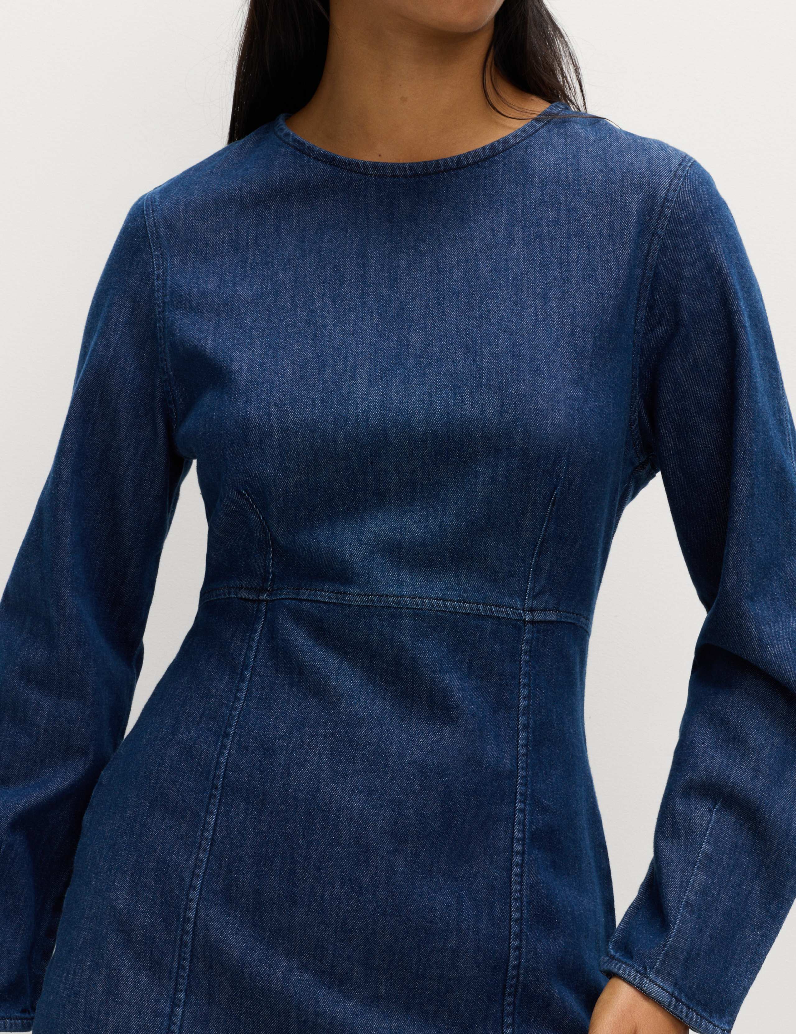 Cotton Rich Denim Round Neck Mini Shift Dress 1 of 4