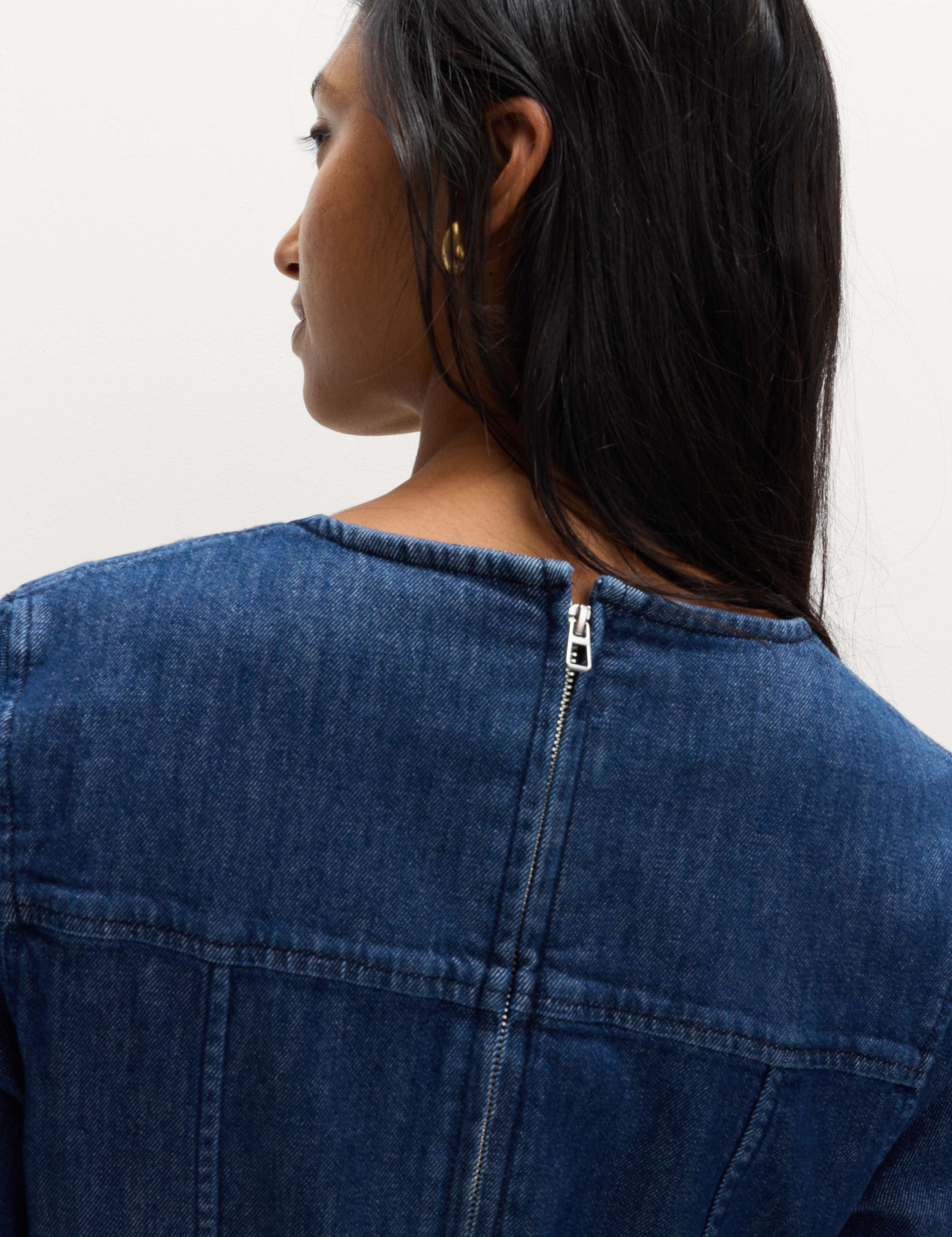 Cotton Rich Denim Round Neck Mini Shift Dress 4 of 4