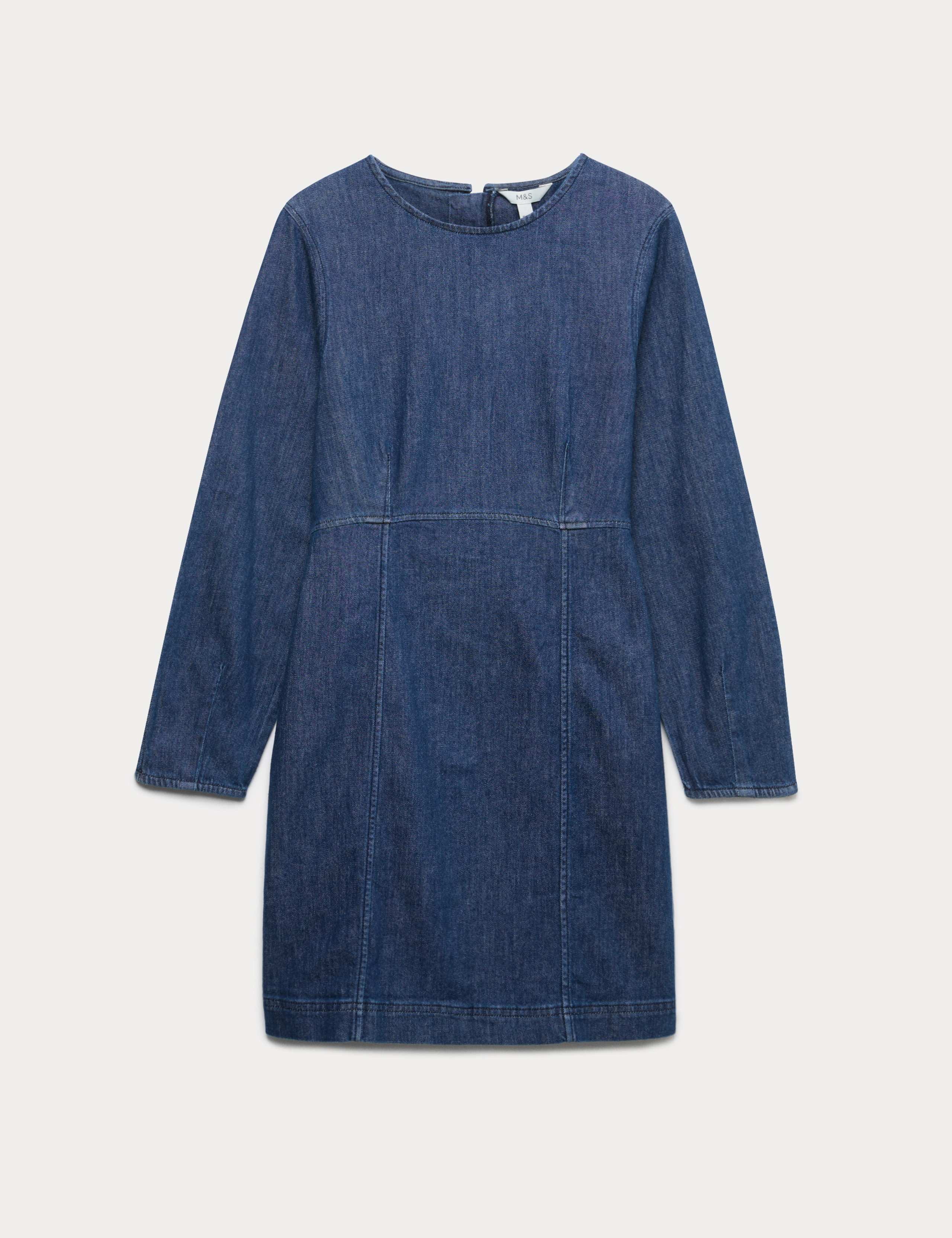 Cotton Rich Denim Round Neck Mini Shift Dress 2 of 4
