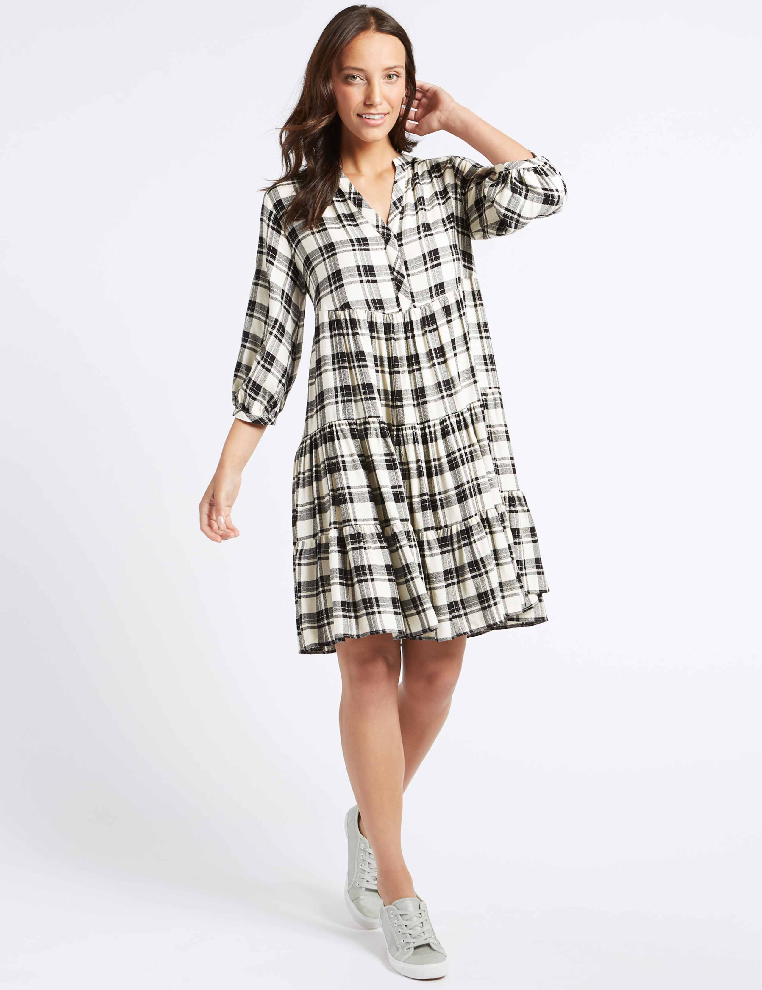 Checked Half Sleeve Skater Dress 1 of 6