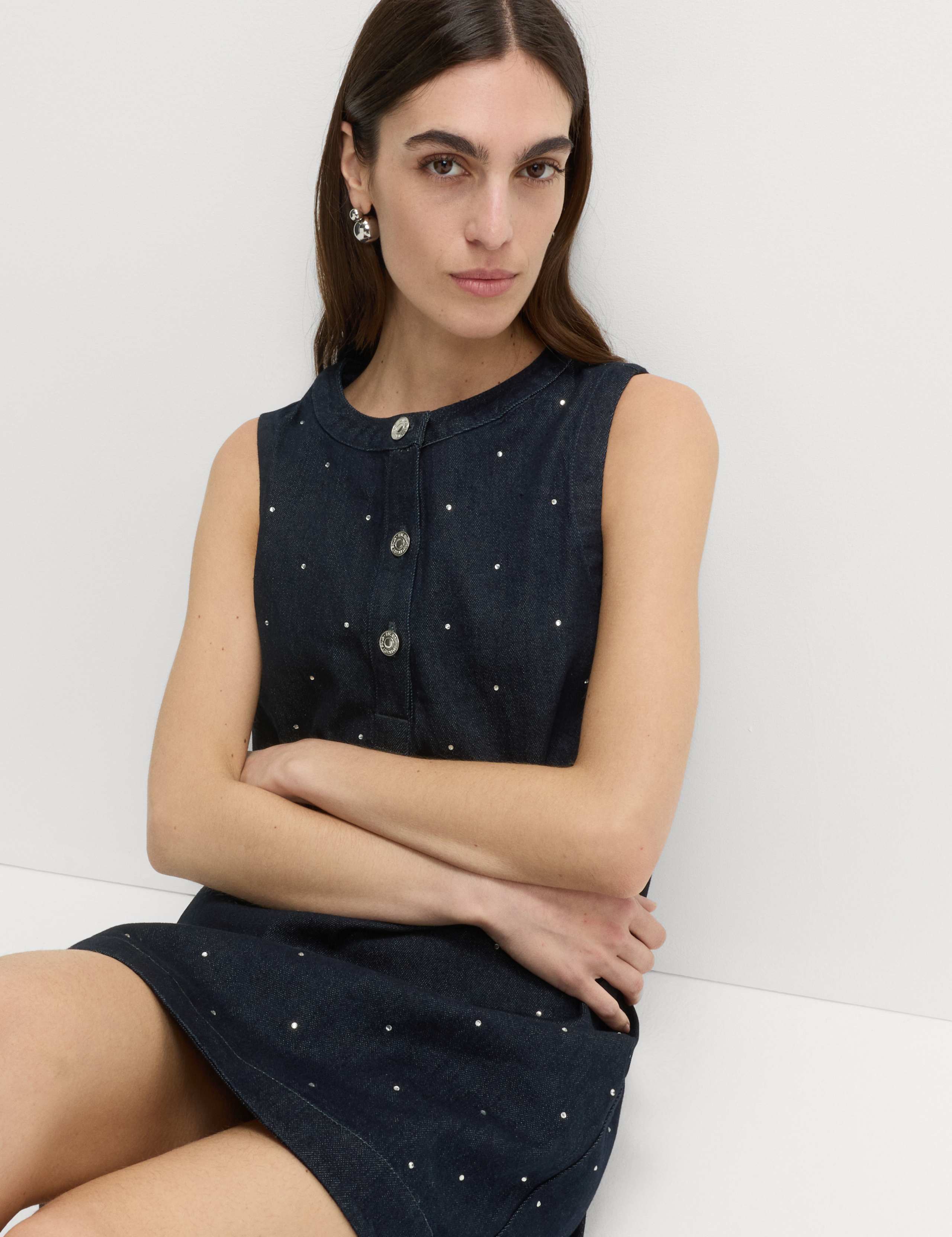 Denim Embellished Mini Shift Dress 5 of 6