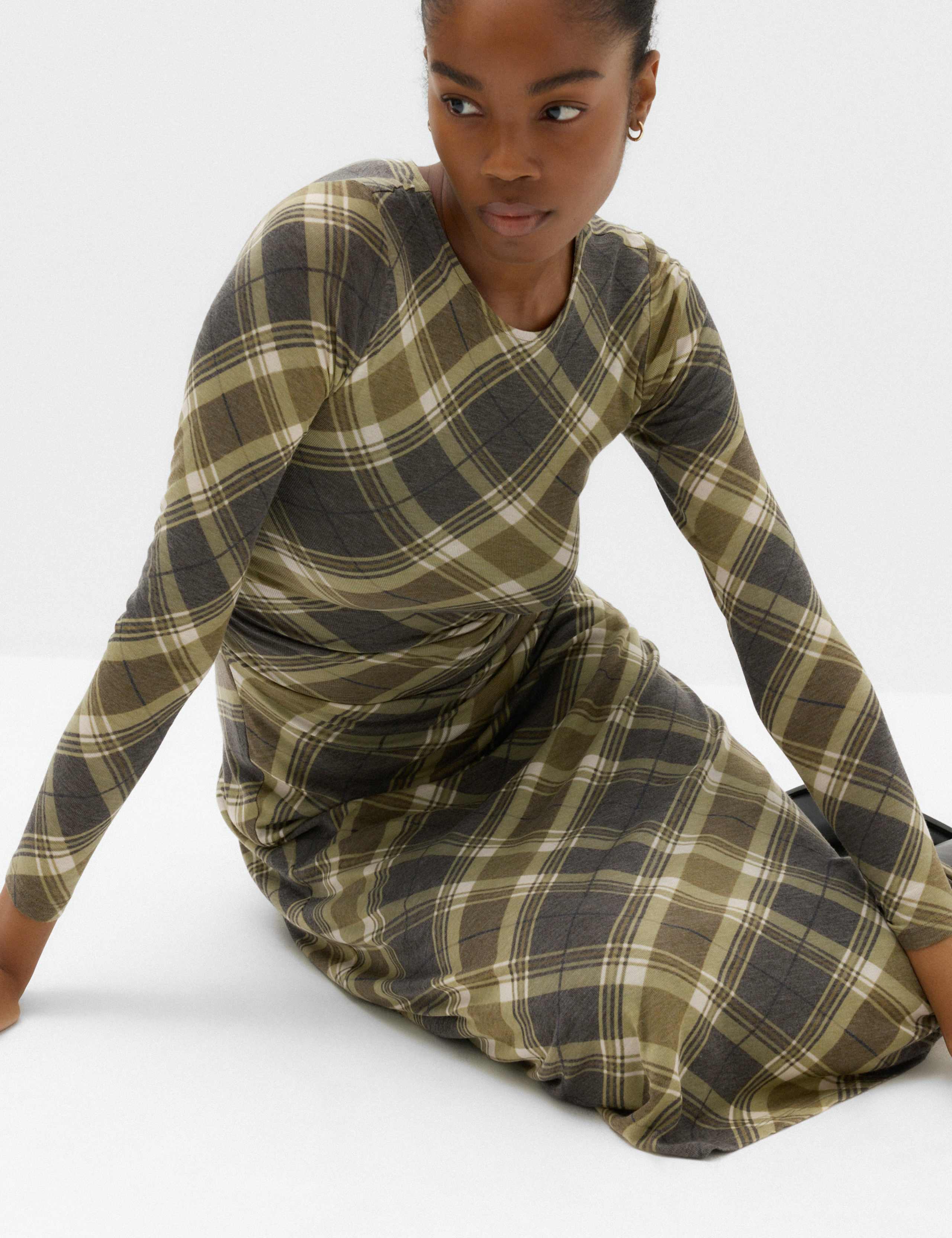 Lyocell Blend Checked Midaxi Column Dress 3 of 6