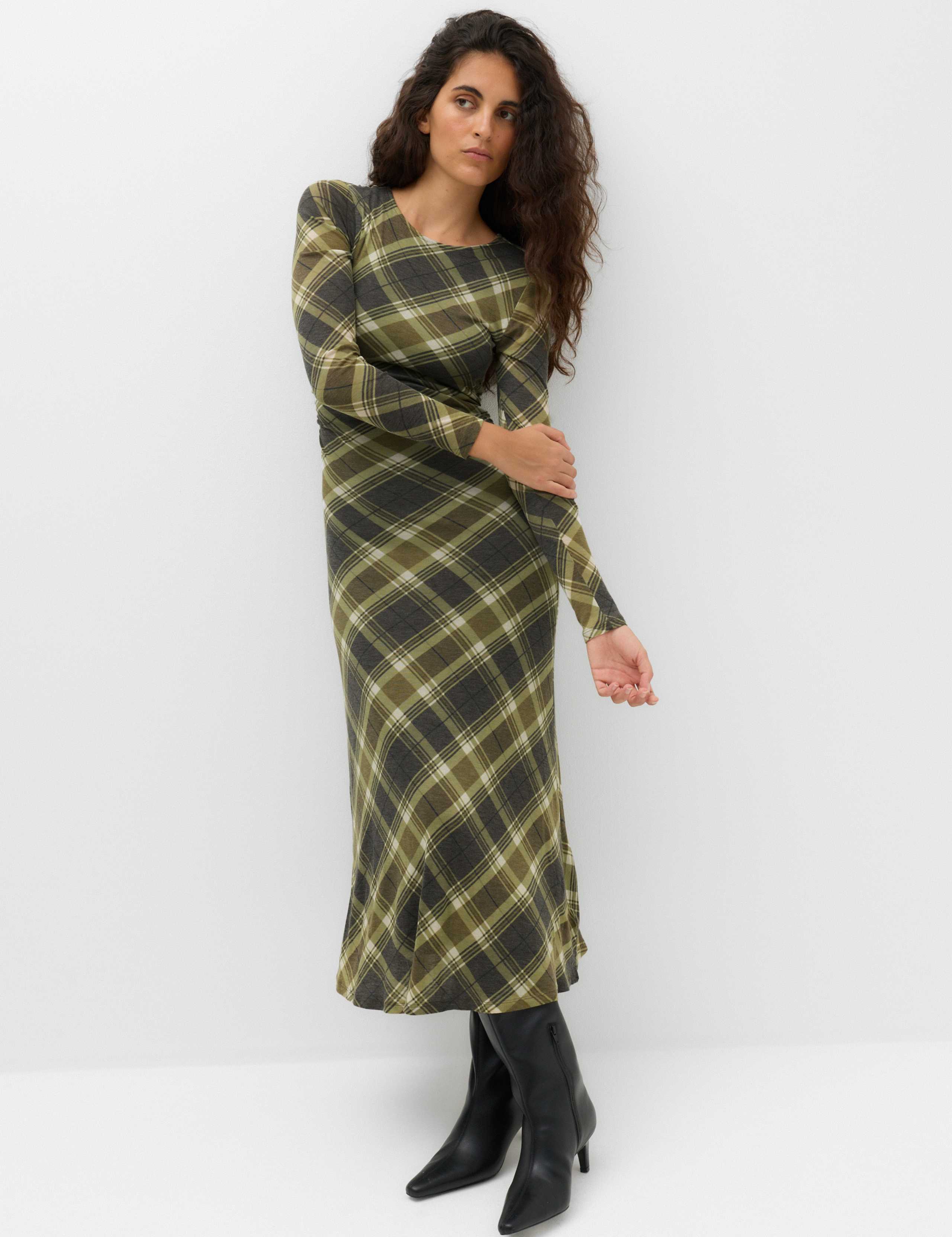 Lyocell Blend Checked Midi Column Dress 5 of 6