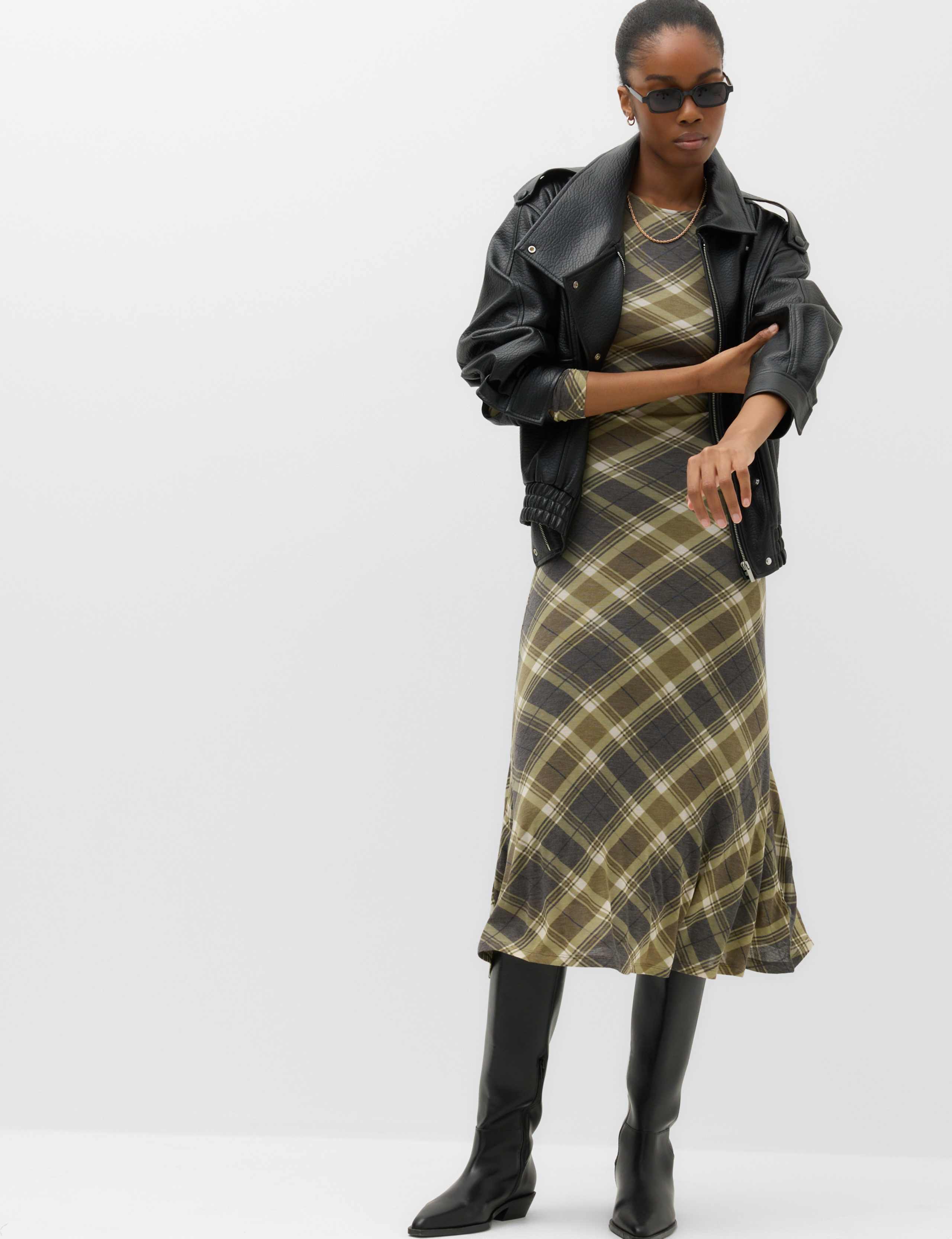 Lyocell Blend Checked Midaxi Column Dress 6 of 6