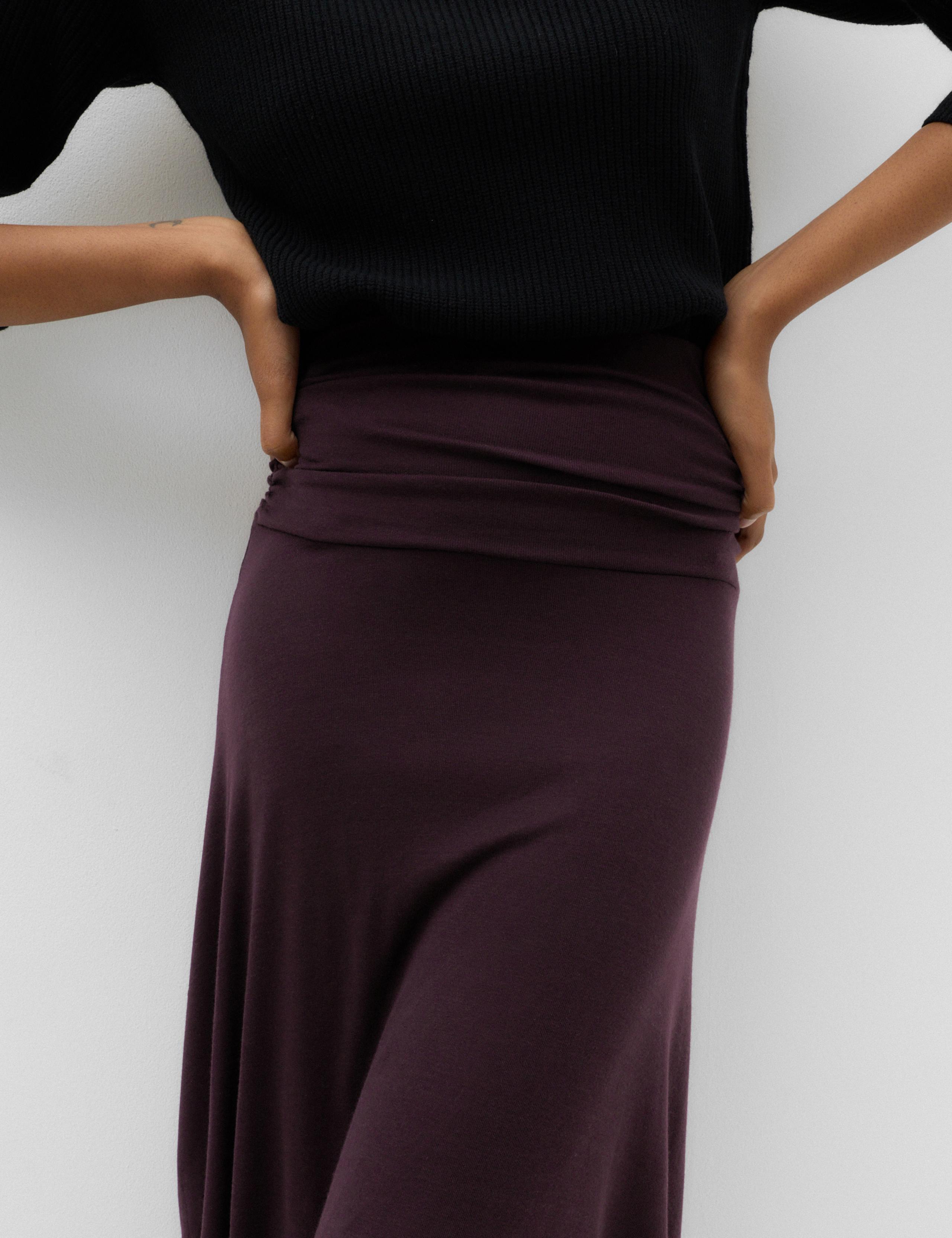 Lyocell Blend Ruched Midi A-Line Skirt 3 of 6