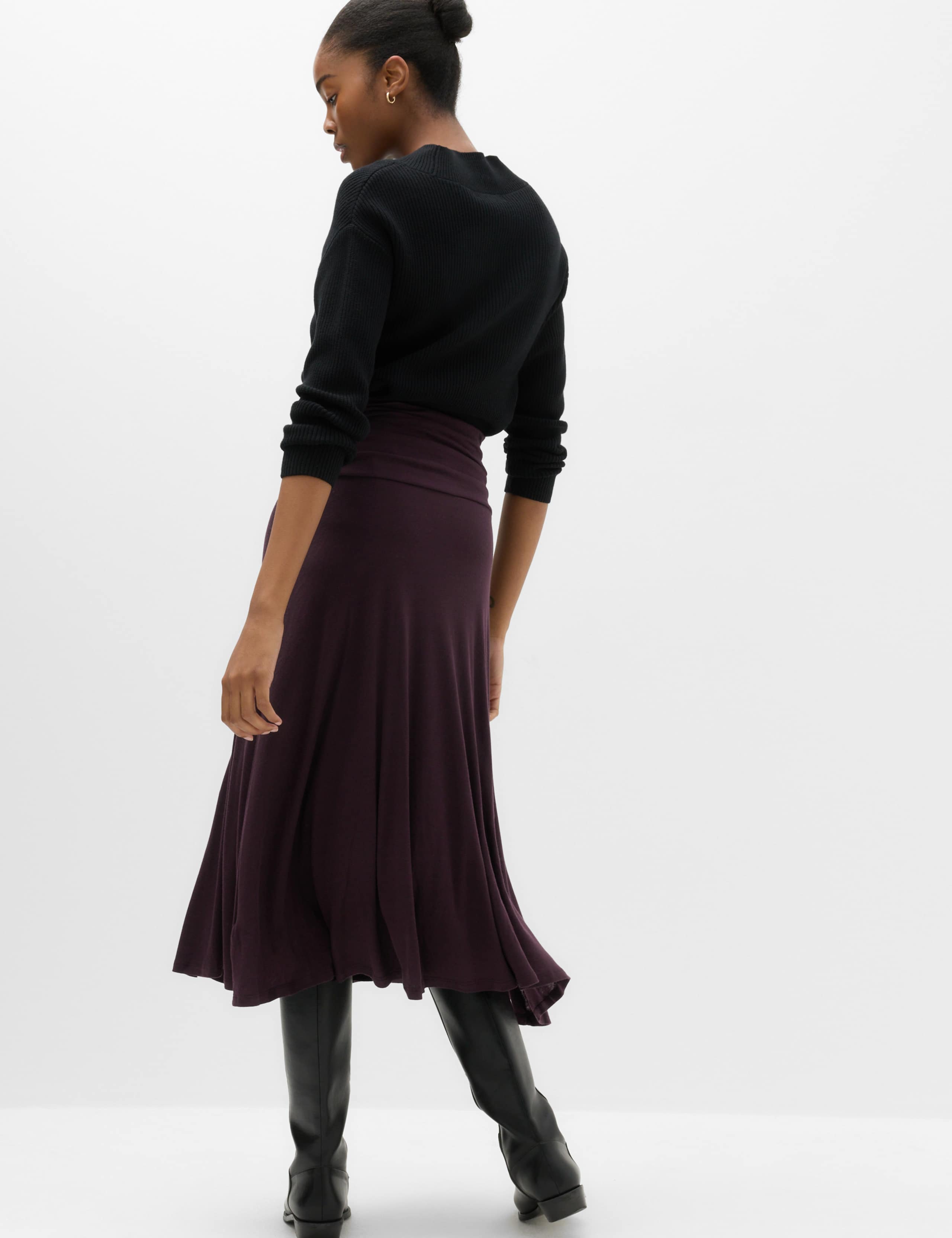 Lyocell Blend Ruched Midi A-Line Skirt 4 of 6