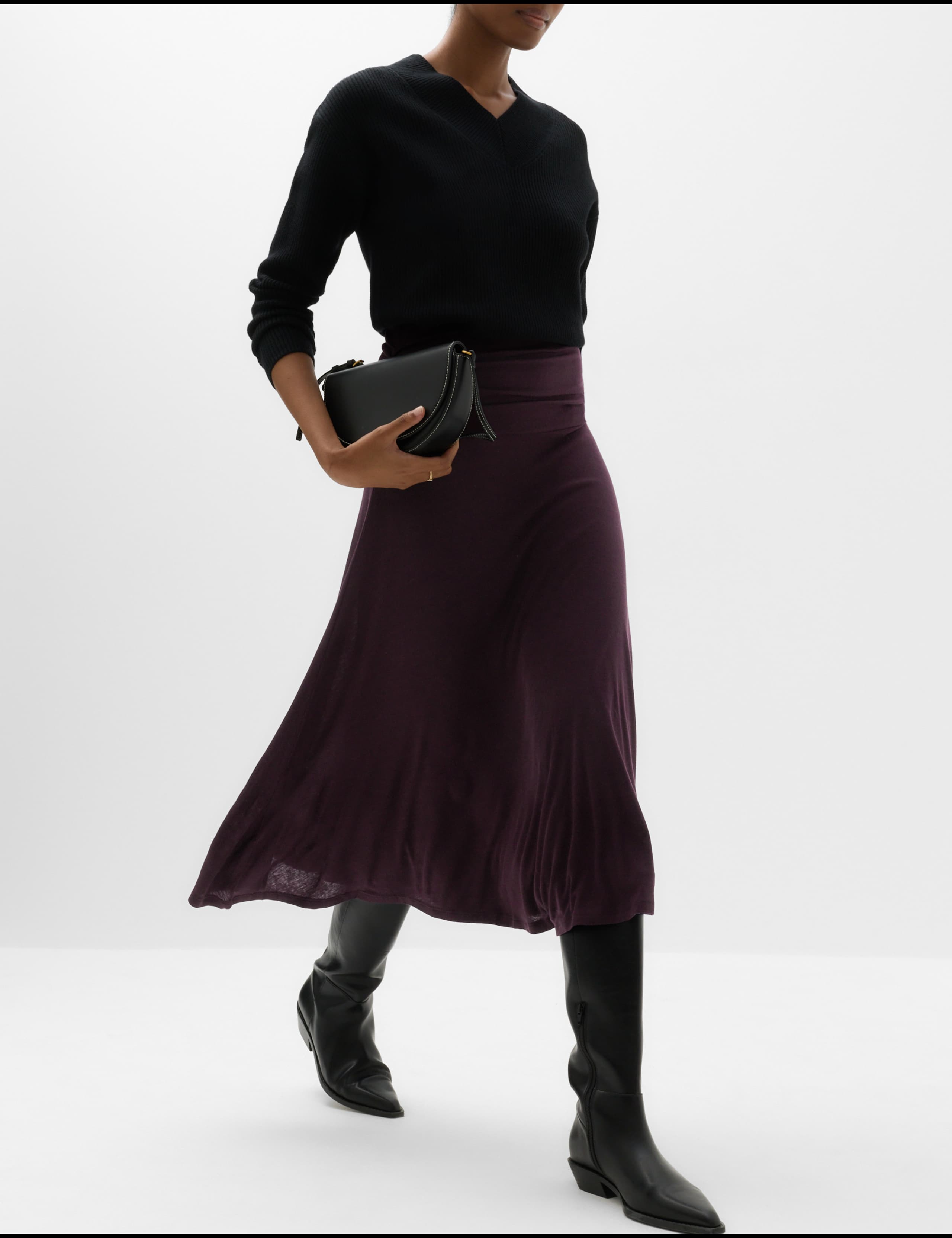Lyocell Blend Ruched Midi A-Line Skirt 5 of 6