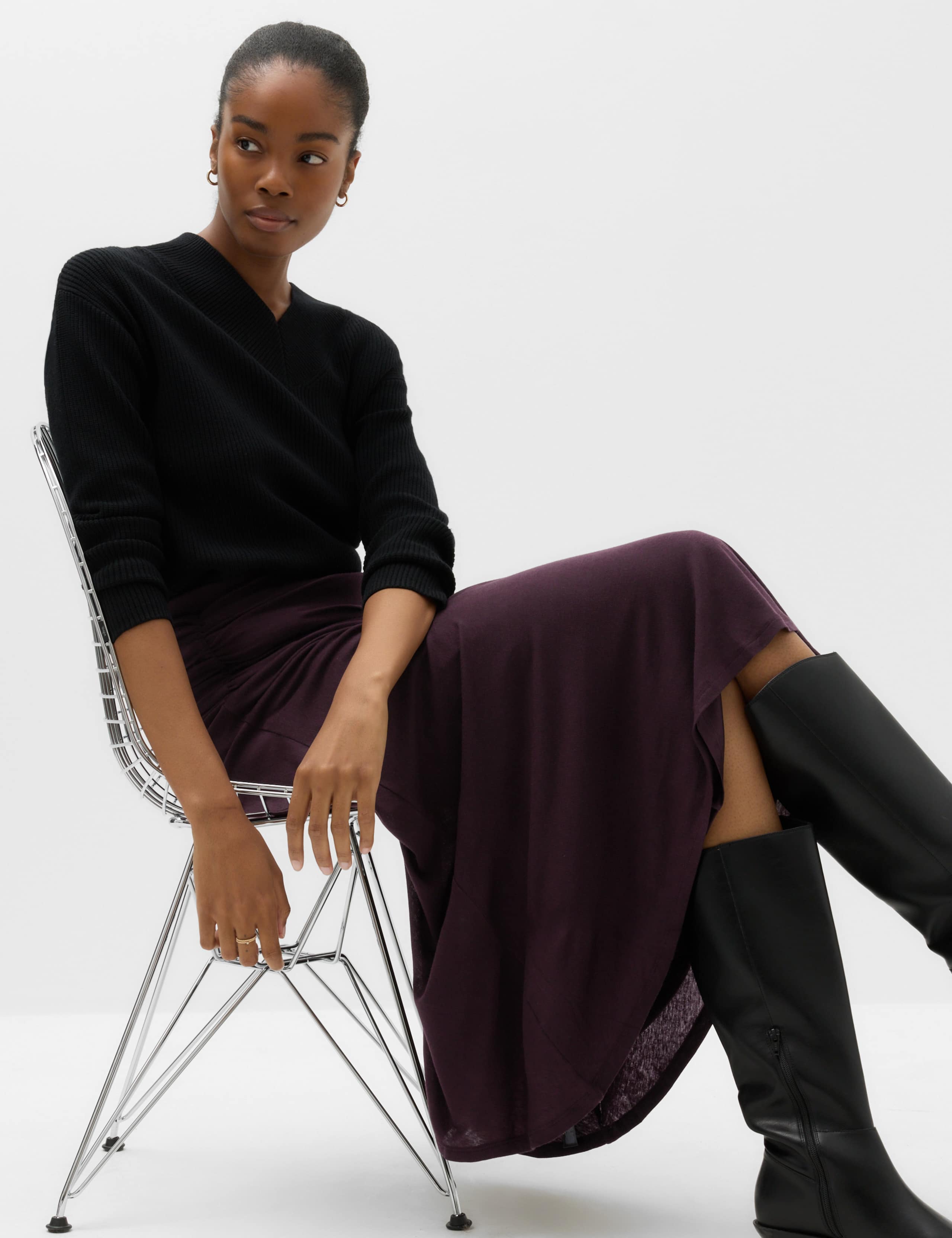 Lyocell Blend Ruched Midi A-Line Skirt 6 of 6