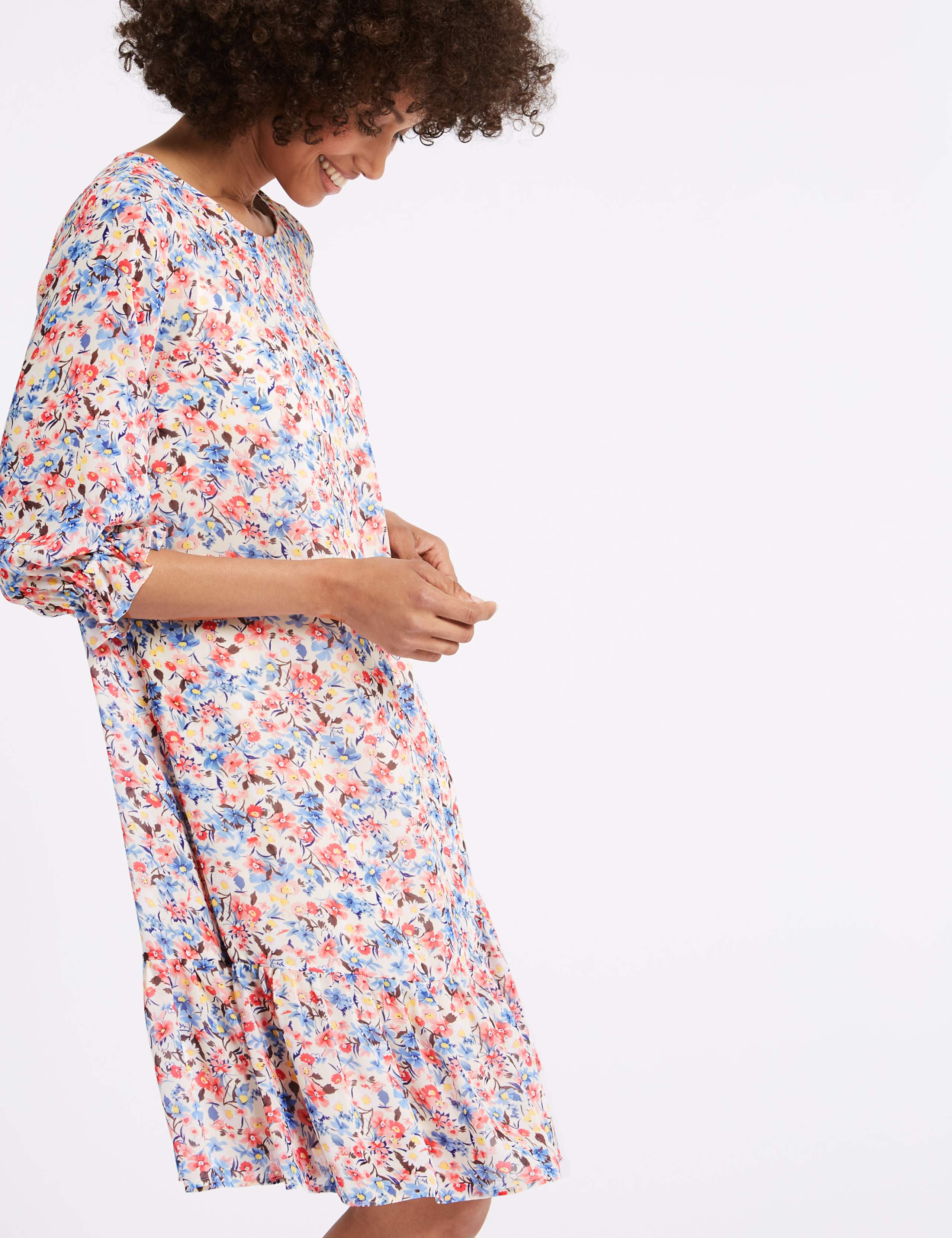 Floral Print 3/4 Sleeve Tunic Dress 3 of 4