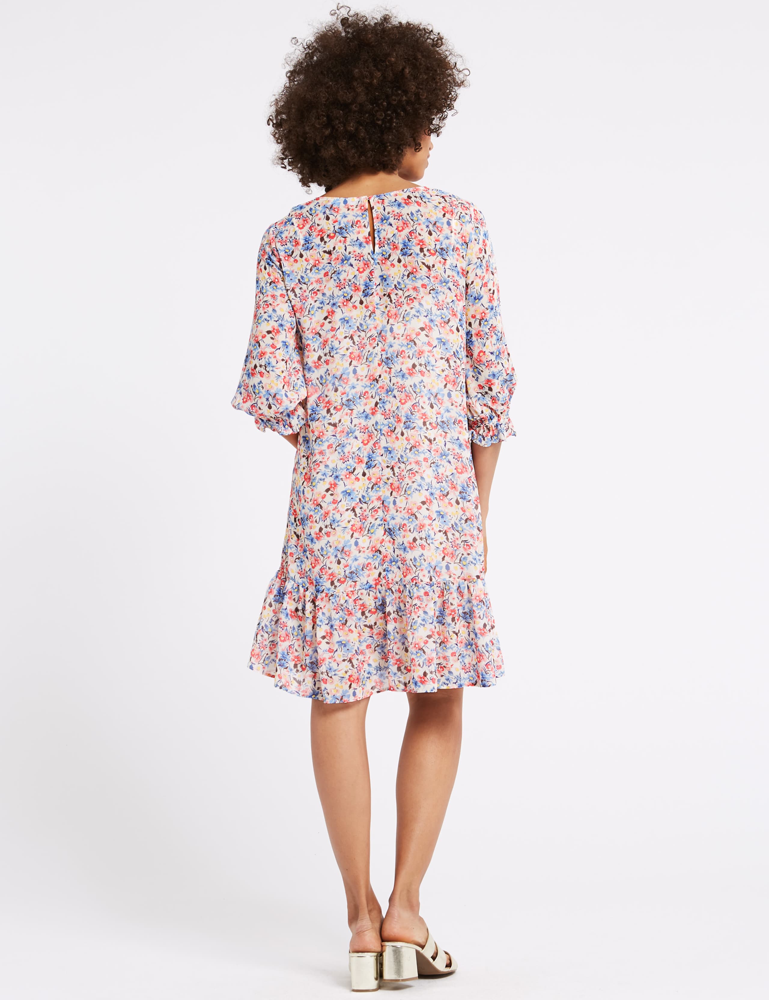 Floral Print 3/4 Sleeve Tunic Dress 4 of 4