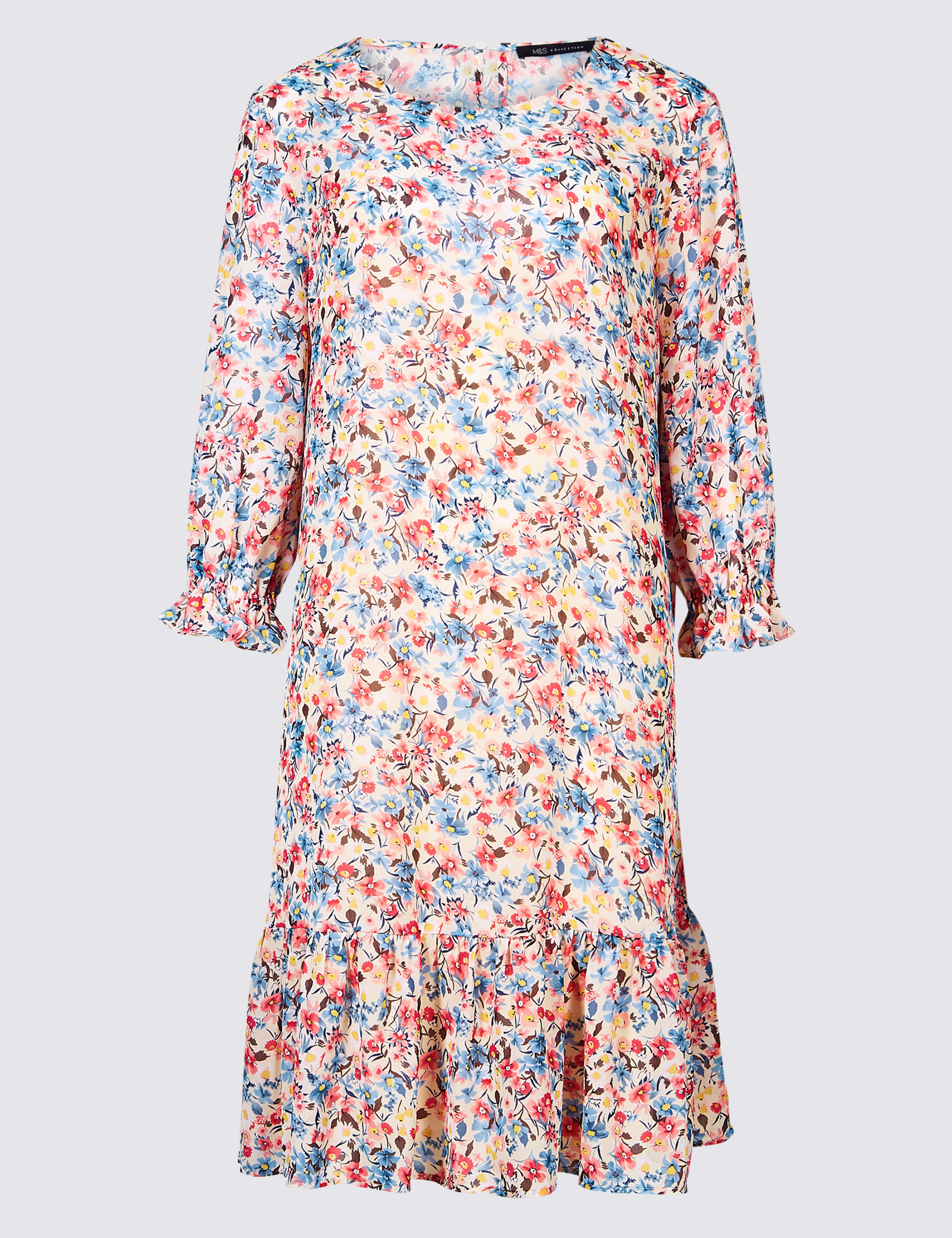 Floral Print 3/4 Sleeve Tunic Dress 2 of 4