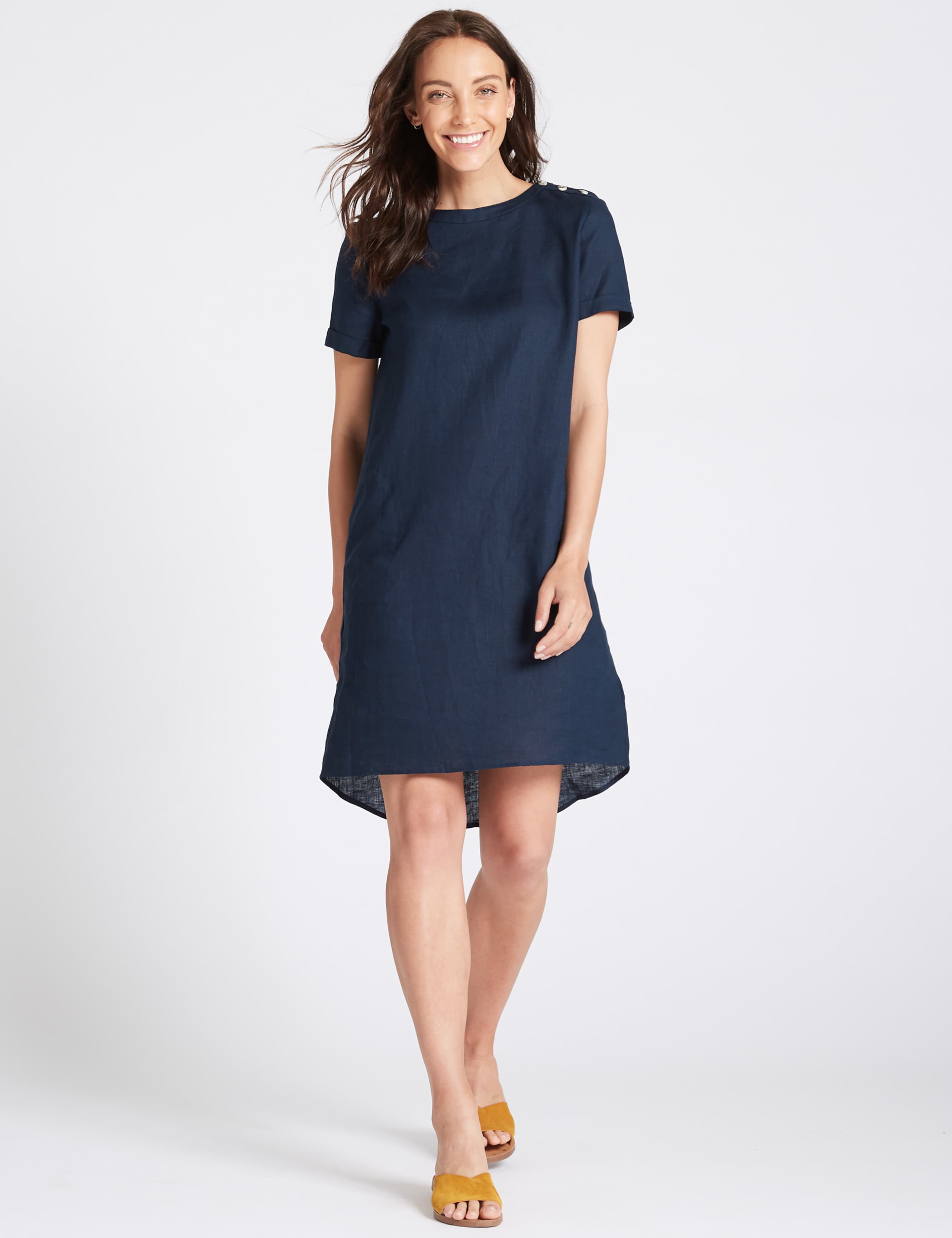 Pure Linen Short Sleeve Tunic Dress 1 of 4