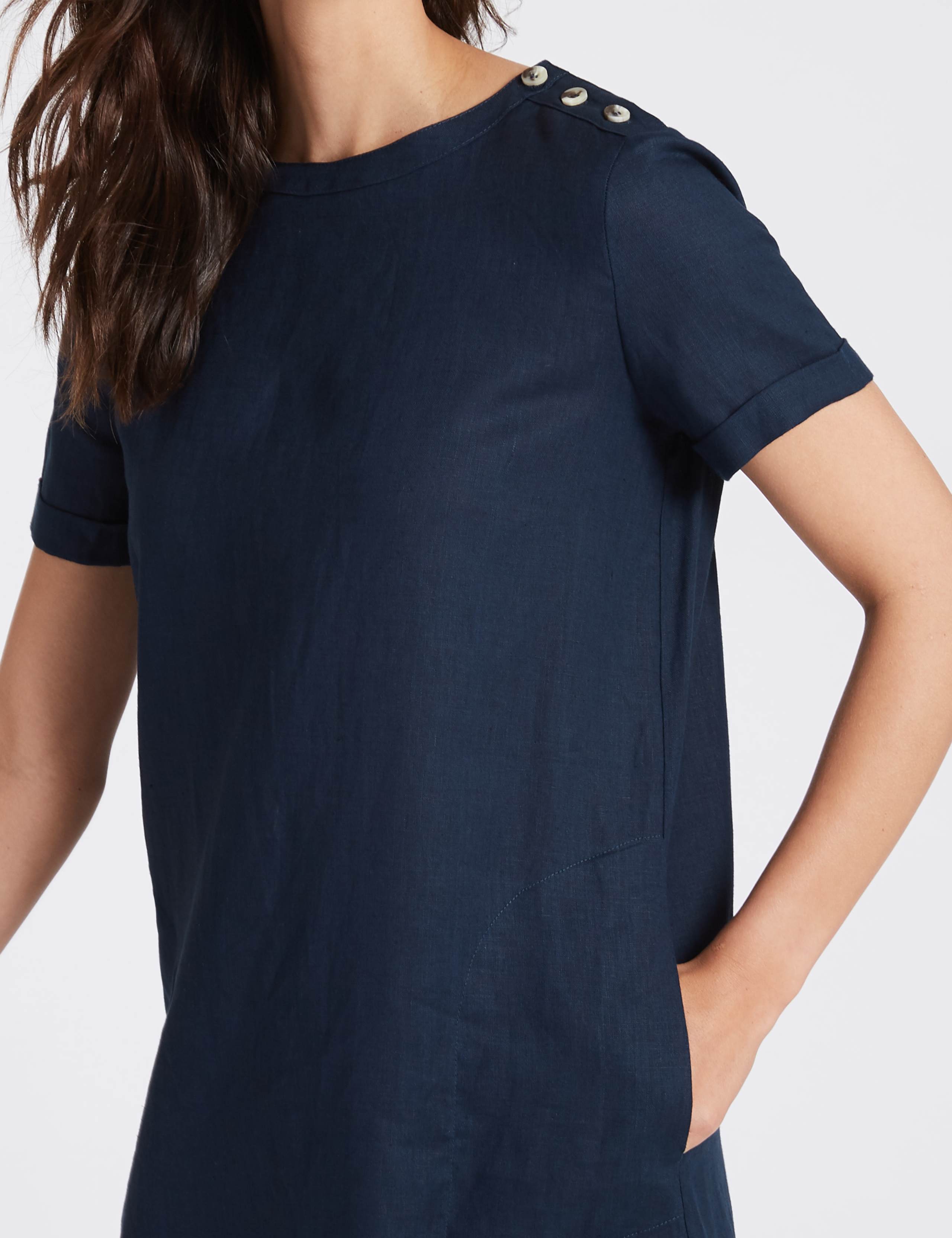 Pure Linen Short Sleeve Tunic Dress 4 of 4