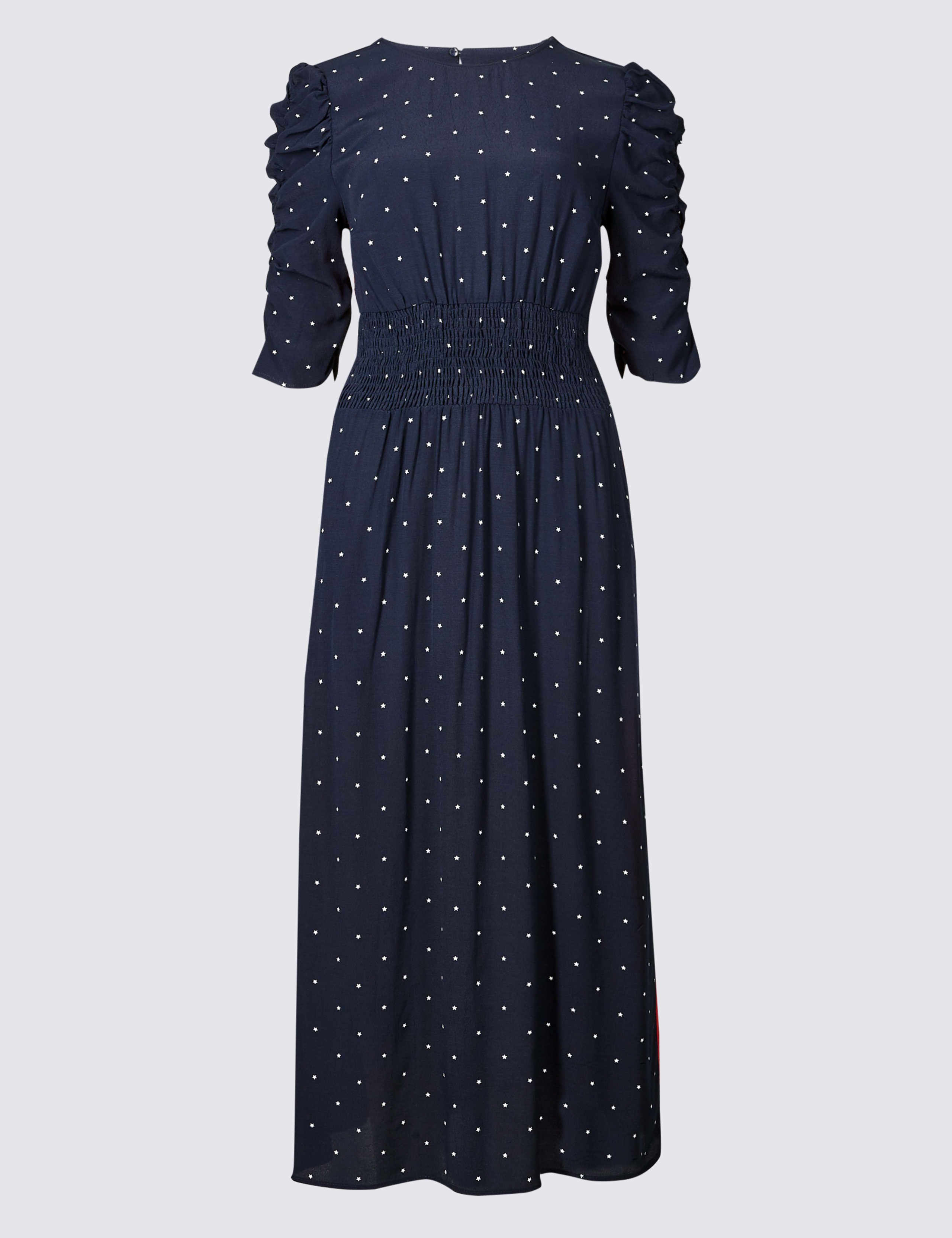 Star Print Half Sleeve Swing Midi Dress 2 of 6