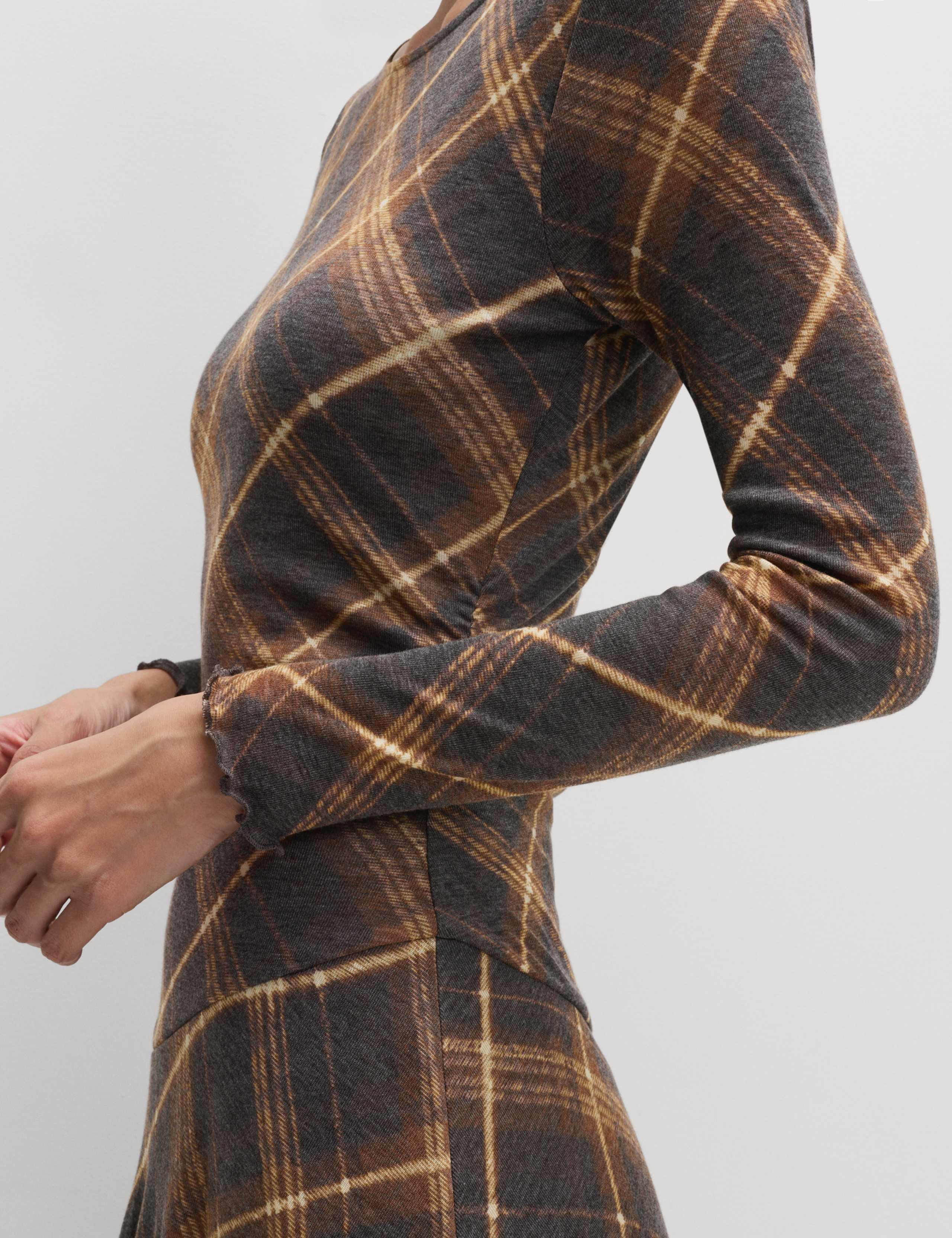 Lyocell Blend Checked Dropped Waist Midi Dress 5 of 6