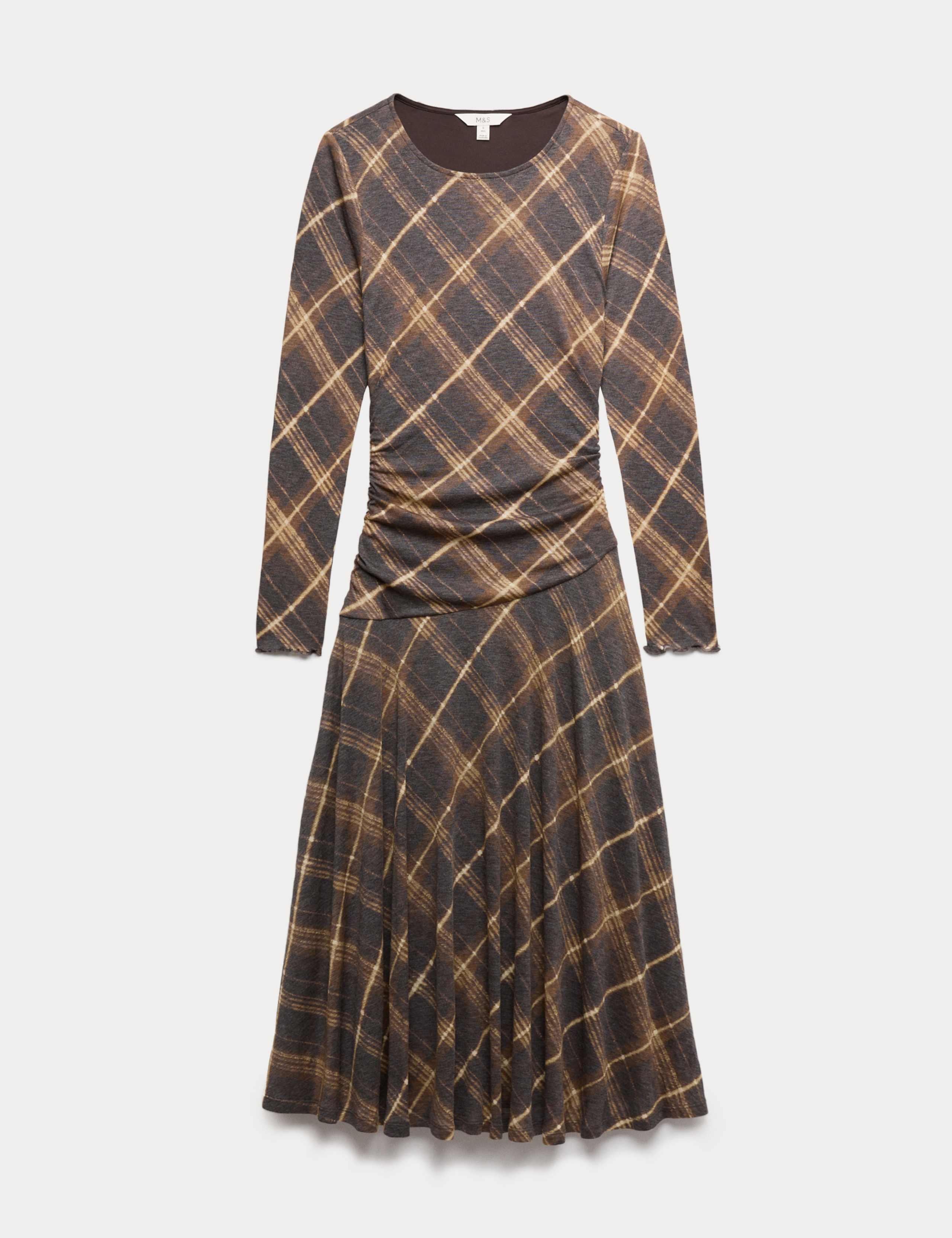 Lyocell Blend Checked Dropped Waist Midi Dress 2 of 6