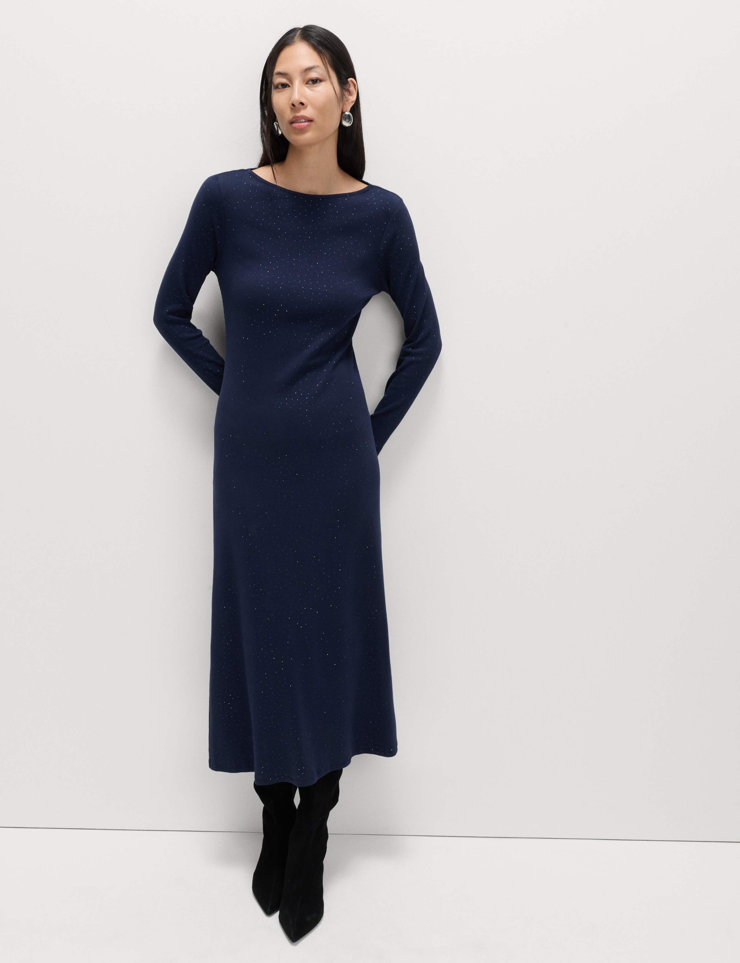Cotton Rich Jersey Sparkly Midi Column Dress 4 of 6