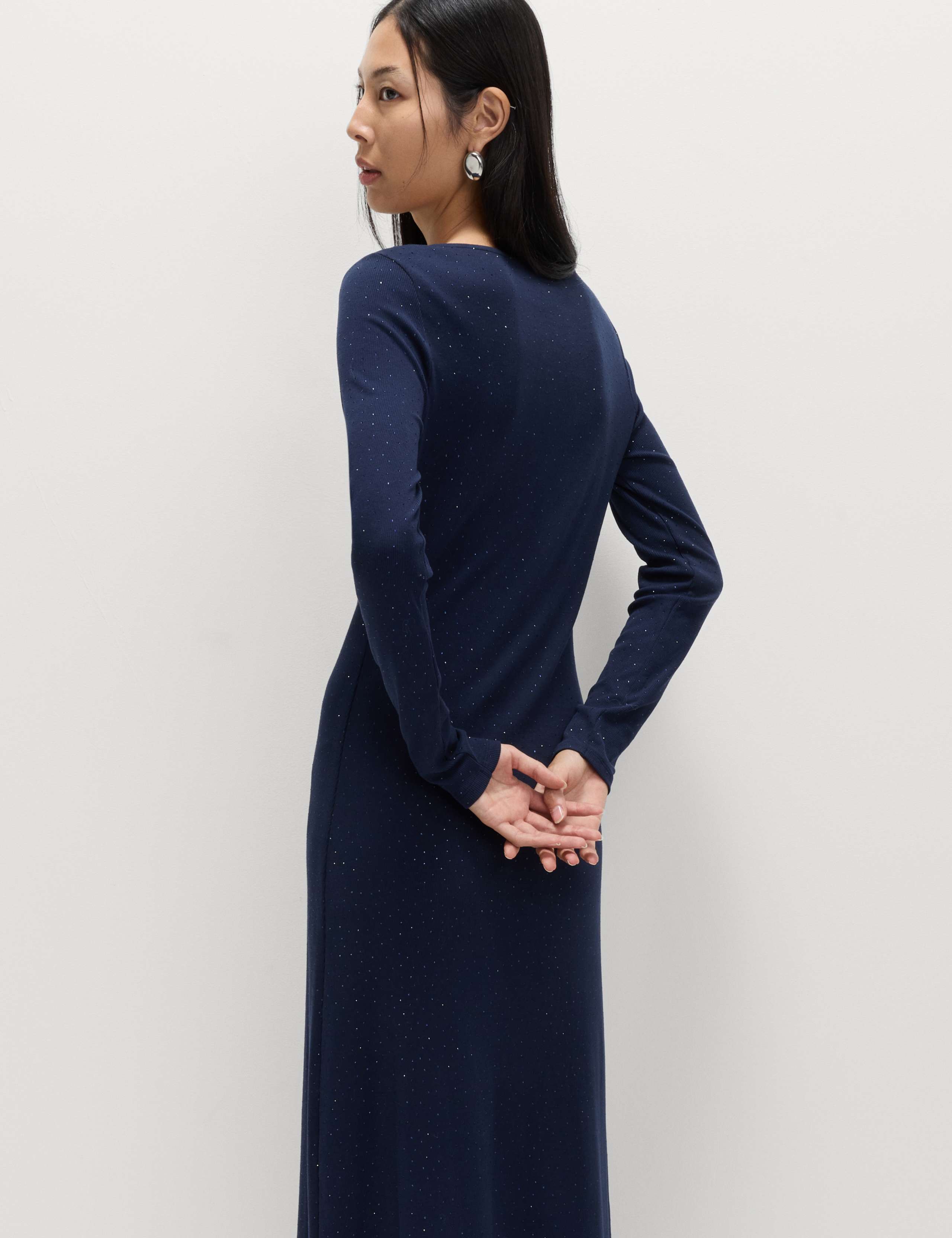 Cotton Rich Jersey Sparkly Midi Column Dress 6 of 6