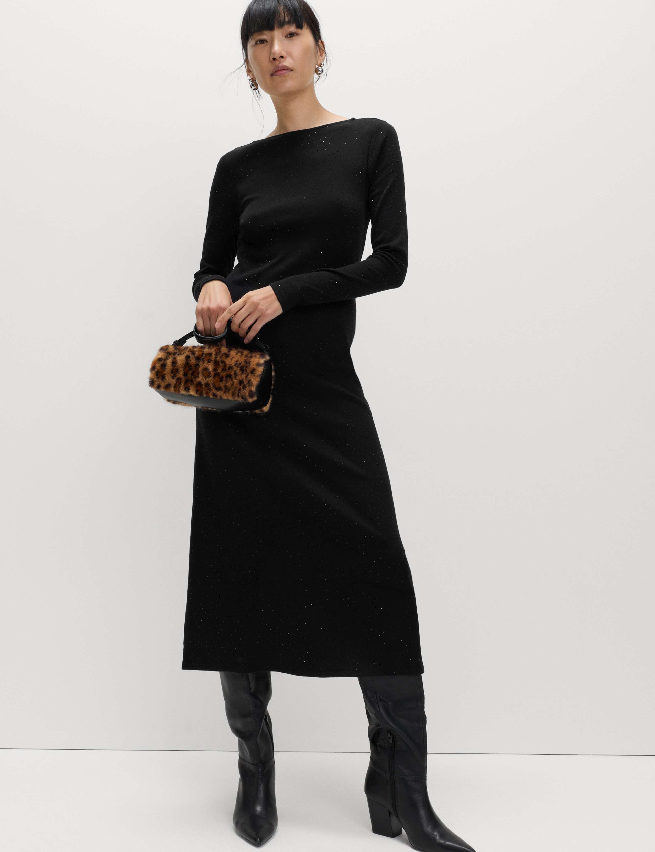 Cotton Rich Jersey Sparkly Midi Column Dress 1 of 5