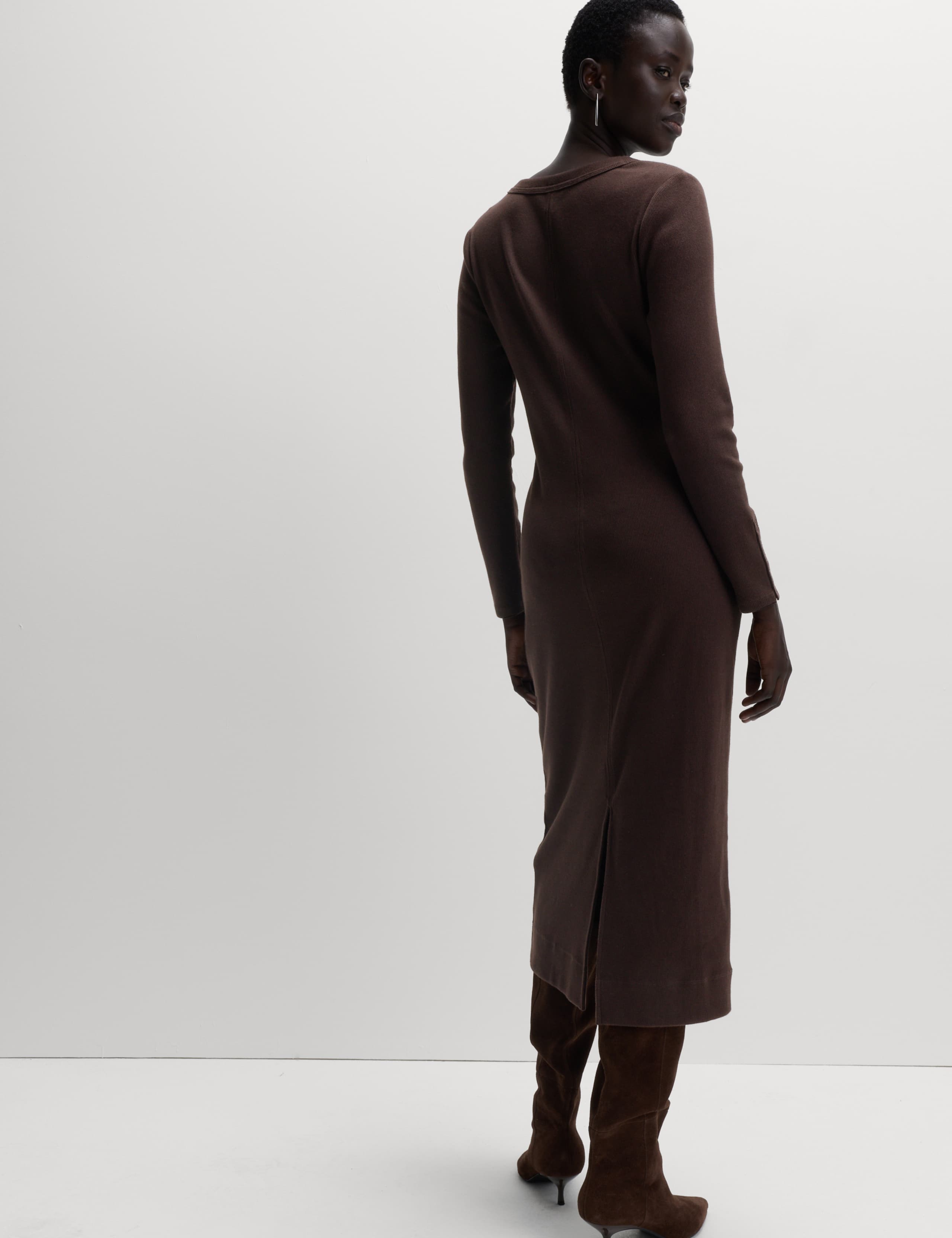 Cotton Rich Jersey Ribbed Midi Column Dress 5 of 7