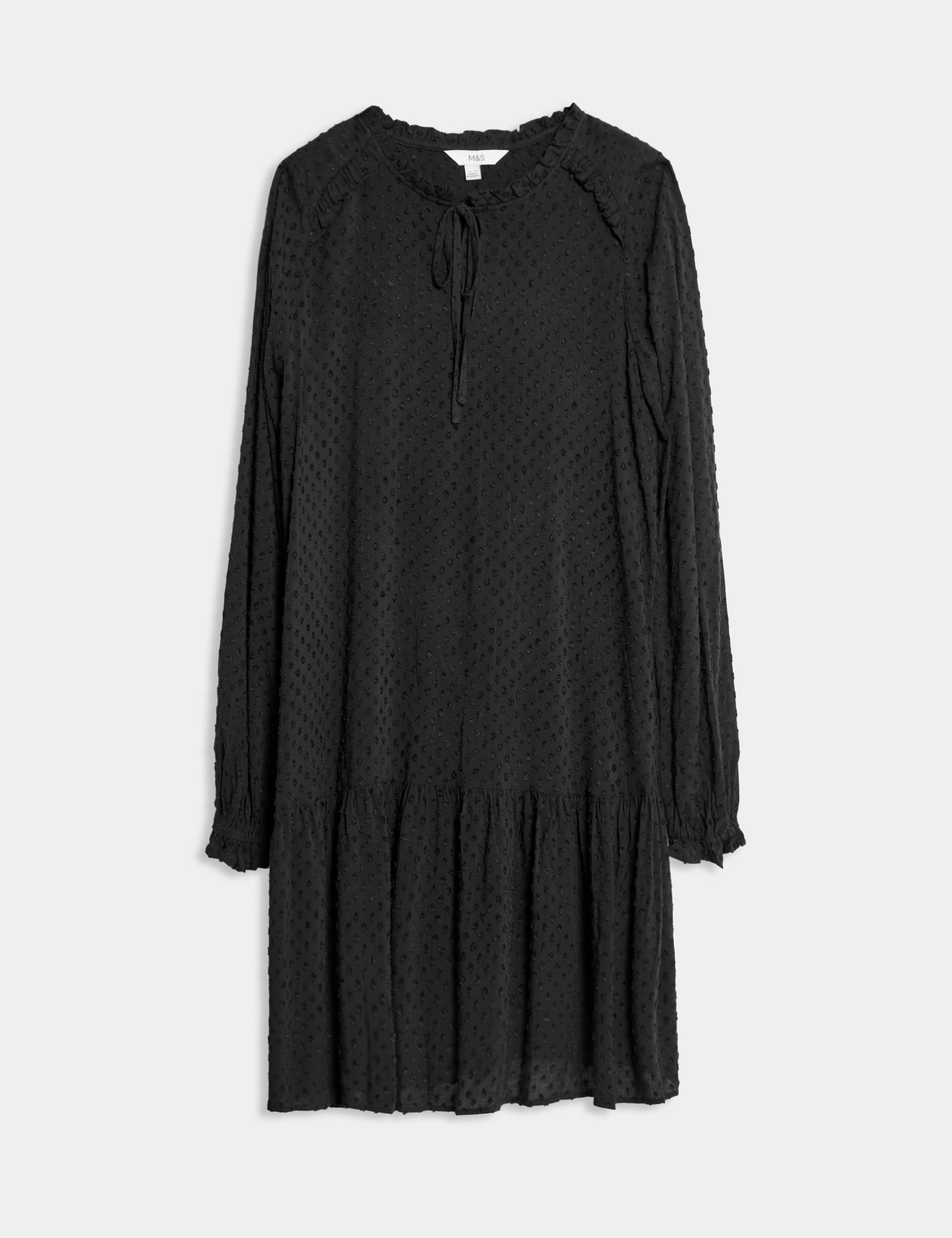 Tie Neck Ruffle Mini Relaxed Dress 2 of 7