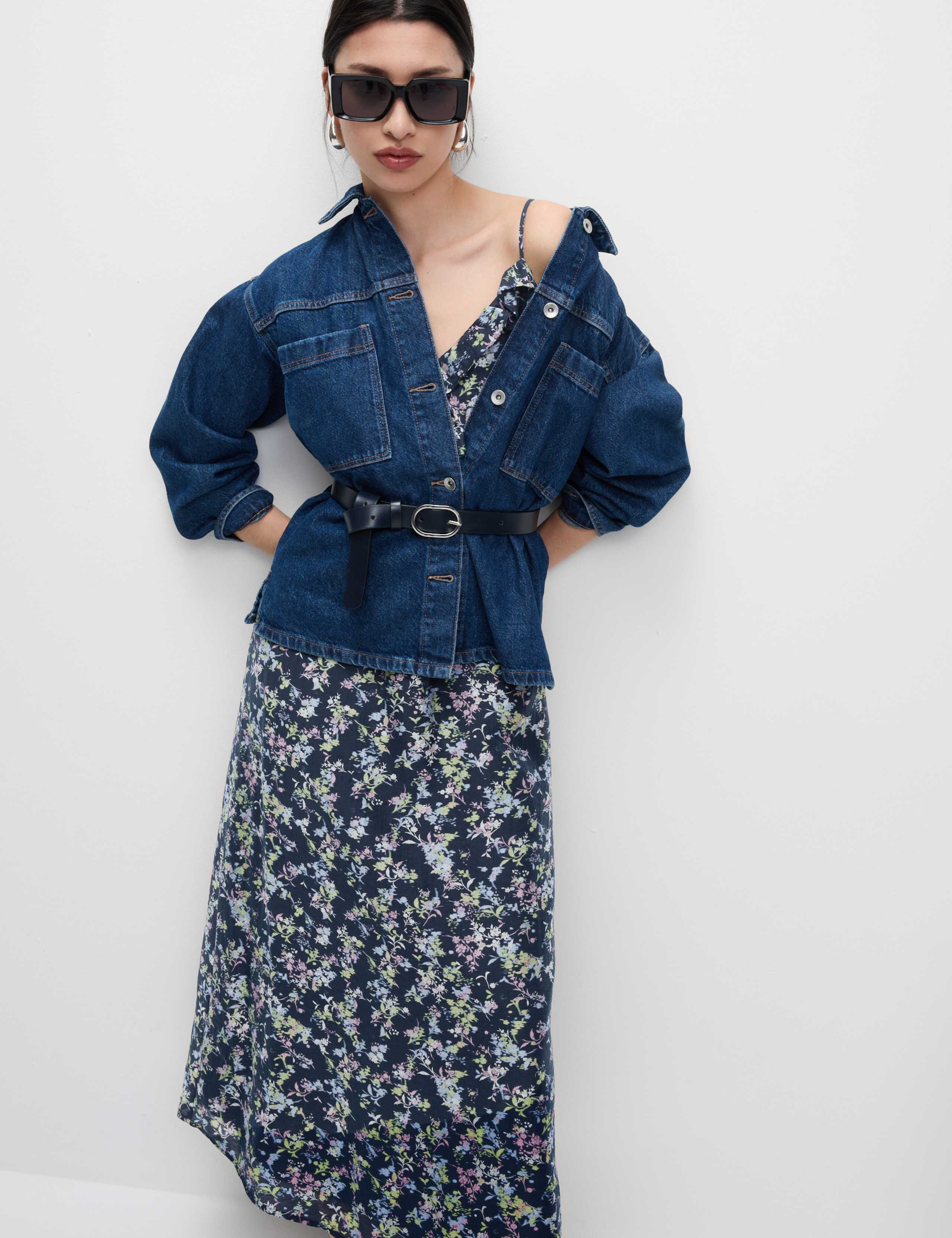 Lyocell Rich Printed Ruffle Midi Cami Dress 4 of 7