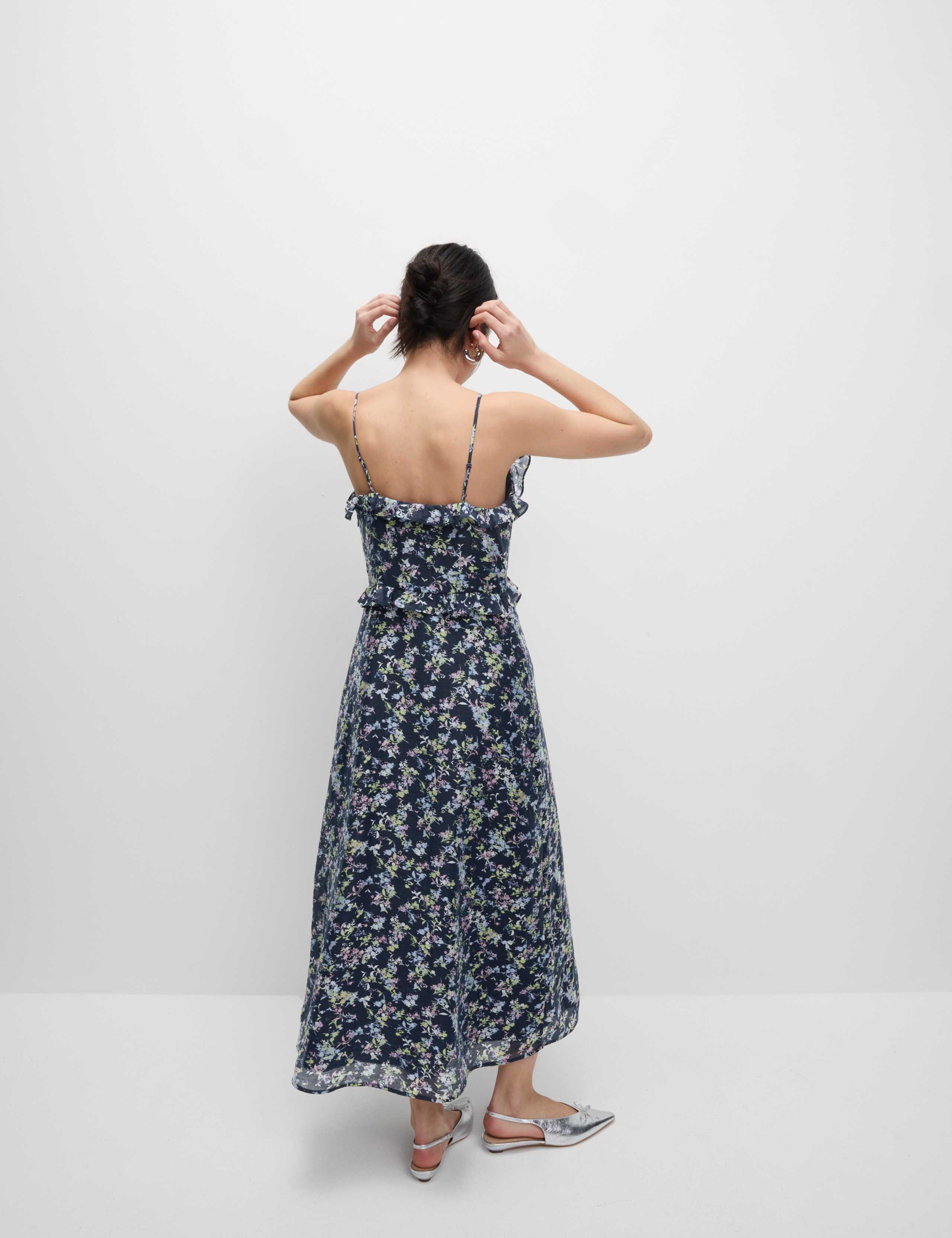Lyocell Rich Printed Ruffle Midi Cami Dress 5 of 7