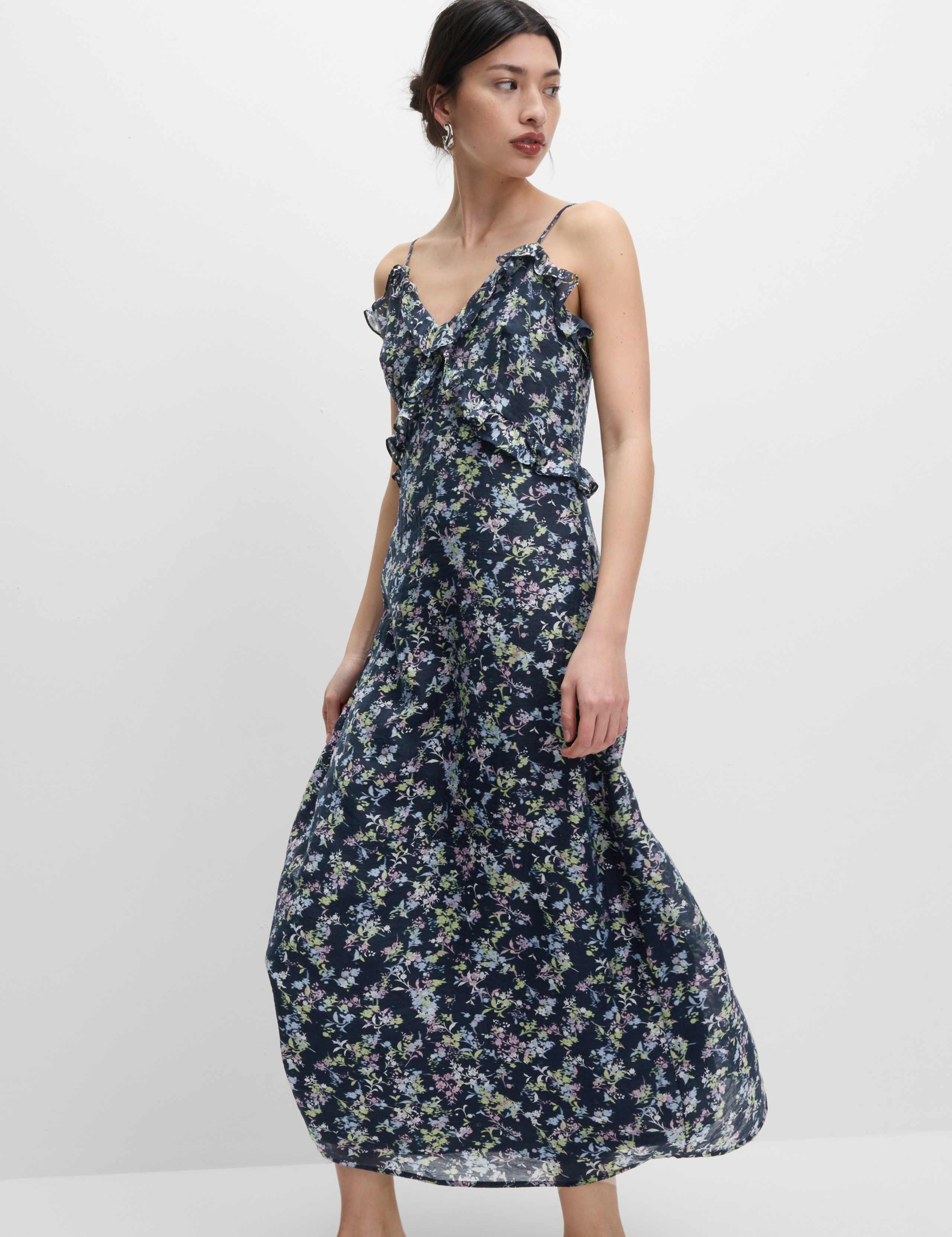 Lyocell Rich Printed Ruffle Midi Cami Dress 7 of 7