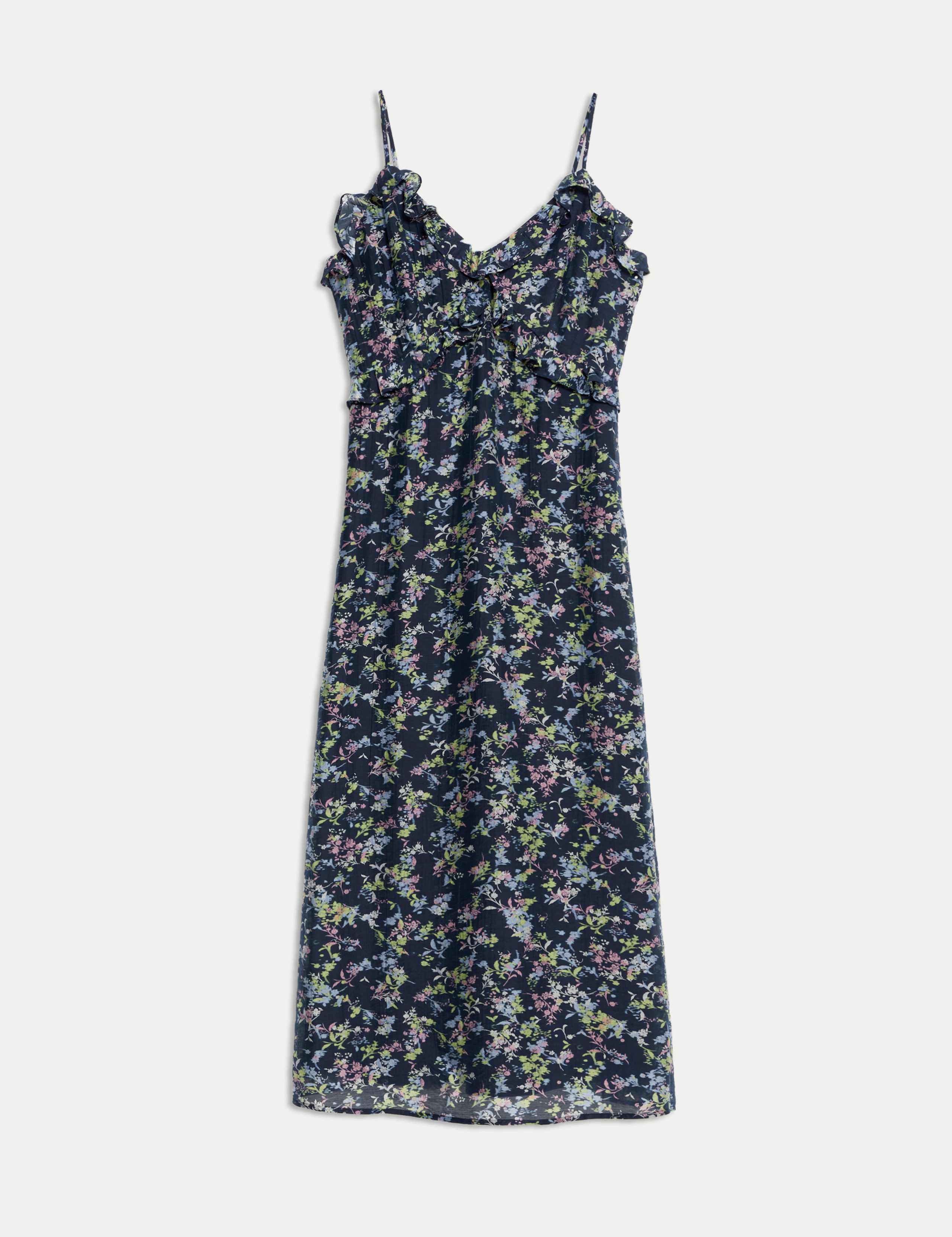 Lyocell Rich Printed Ruffle Midi Cami Dress 2 of 7