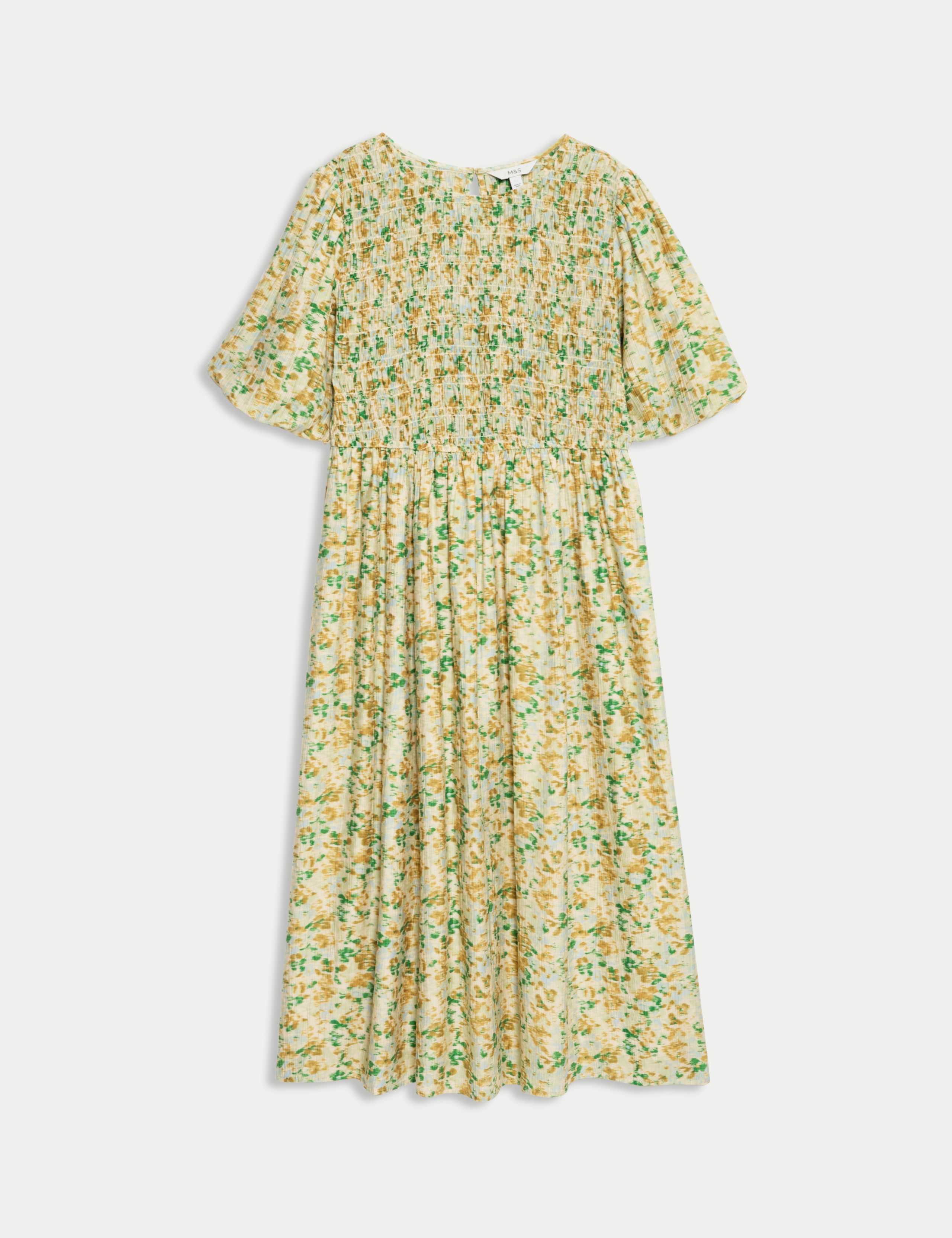 Printed Shirred Midi Waisted Dress 2 of 5