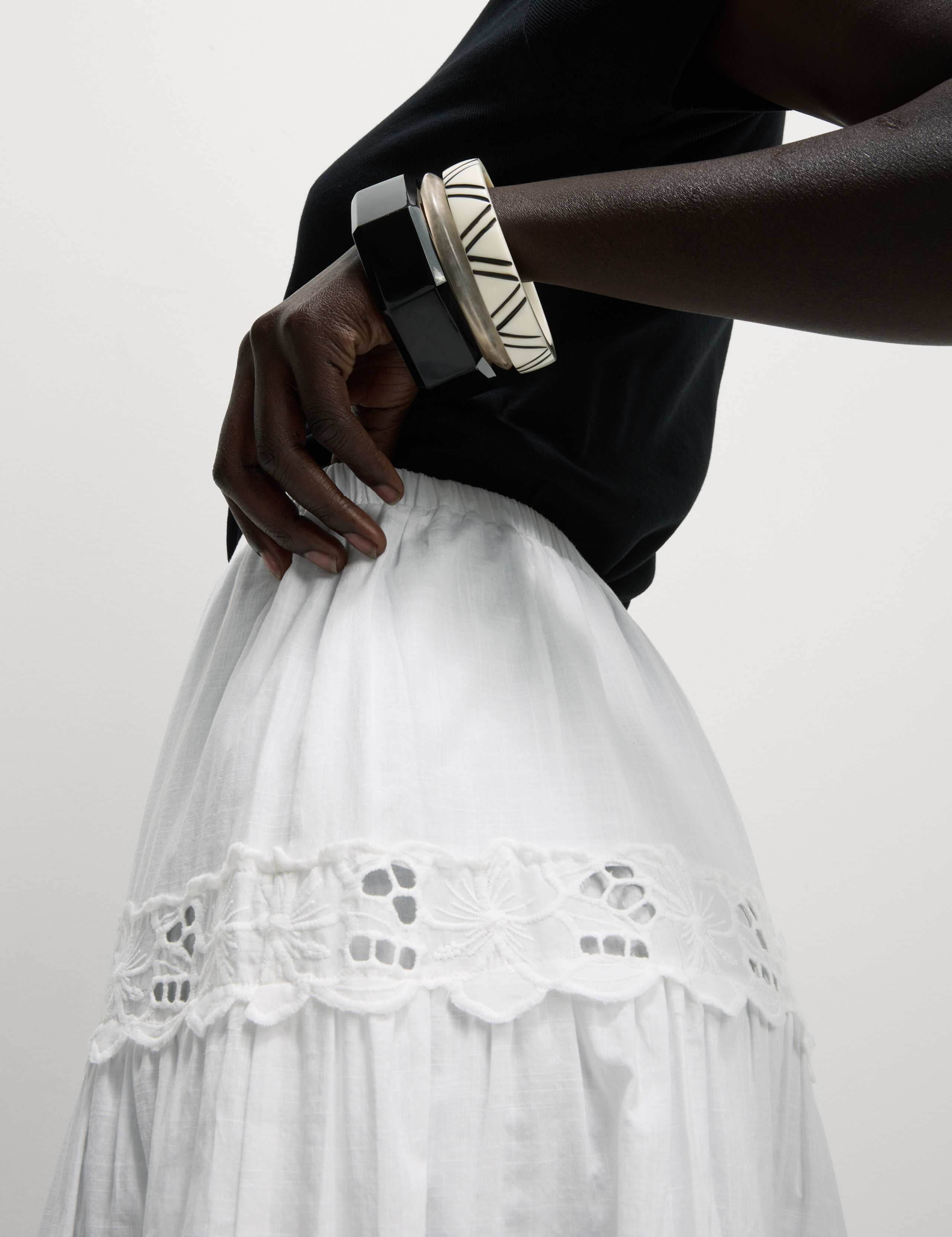Pure Cotton Broderie Midi Tiered Skirt 4 of 5