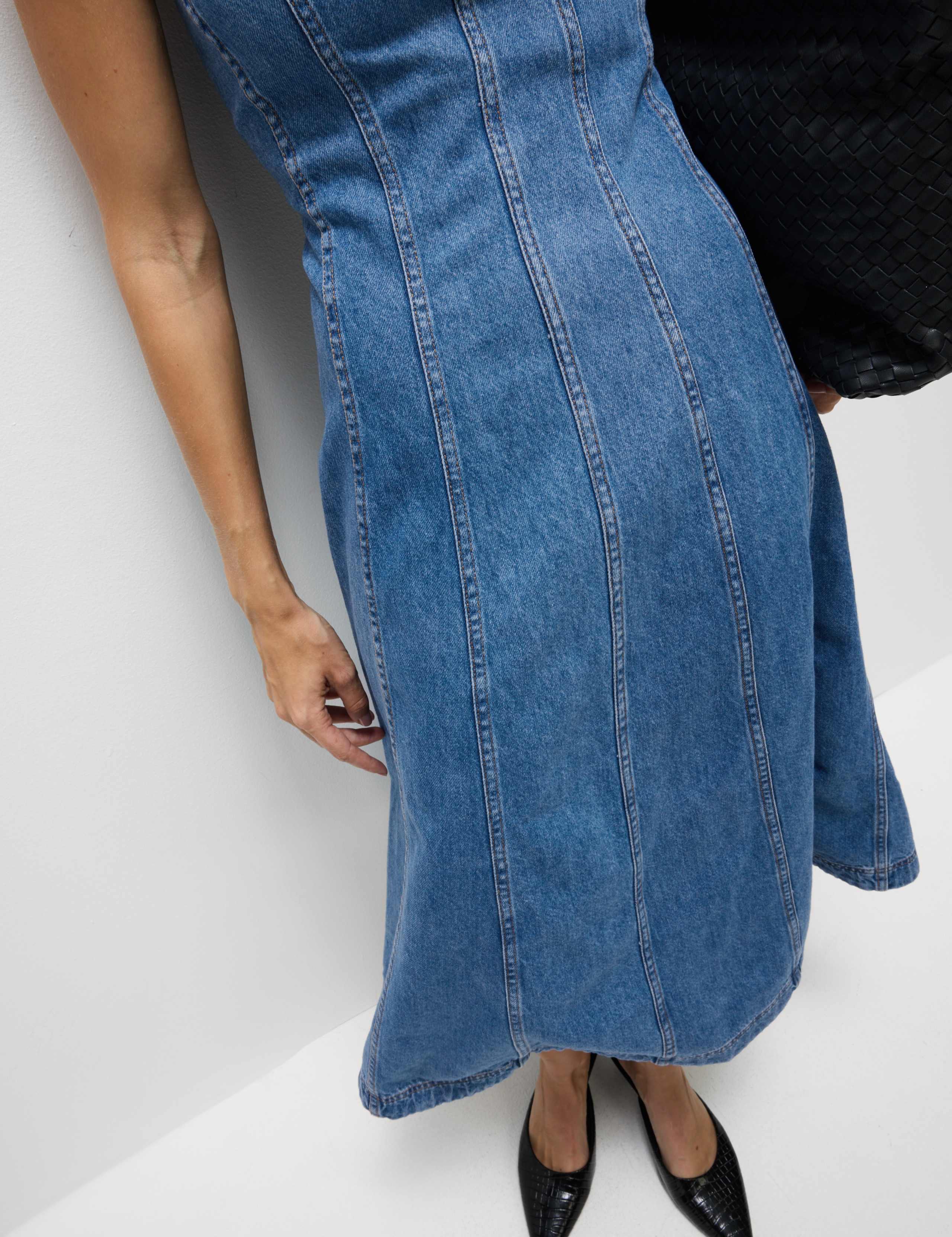 Denim Bandeau Midi Skater Dress 4 of 5