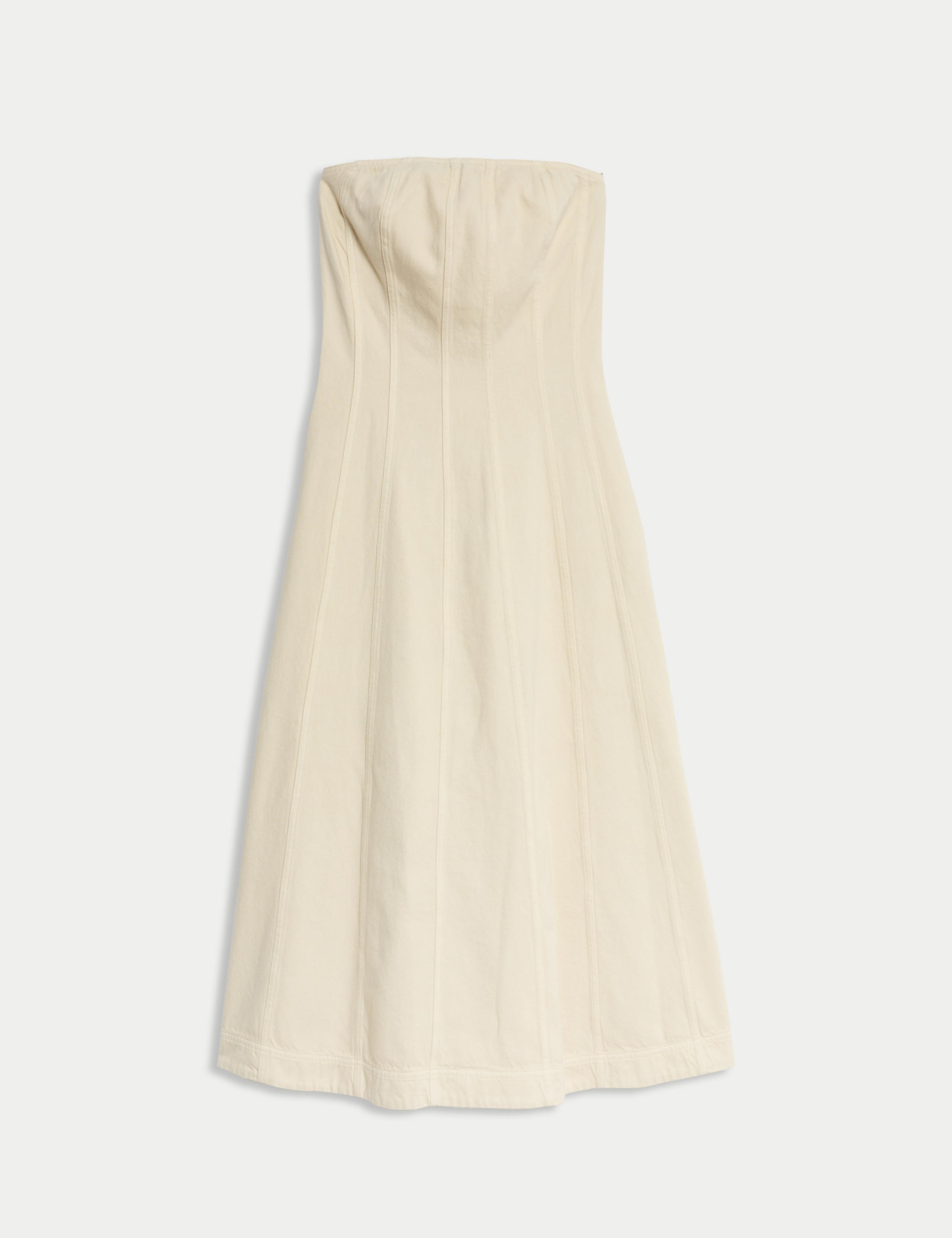 Denim Bandeau Midi Skater Dress 2 of 5