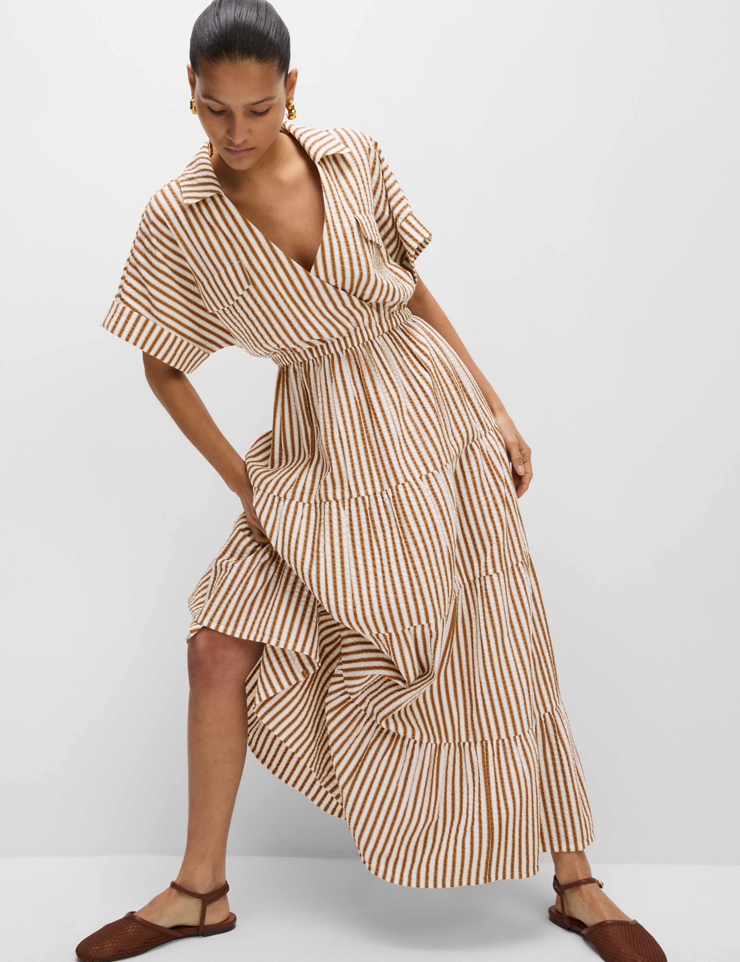 Pure Cotton Printed V-Neck Midaxi Shirt Dress 3 of 6