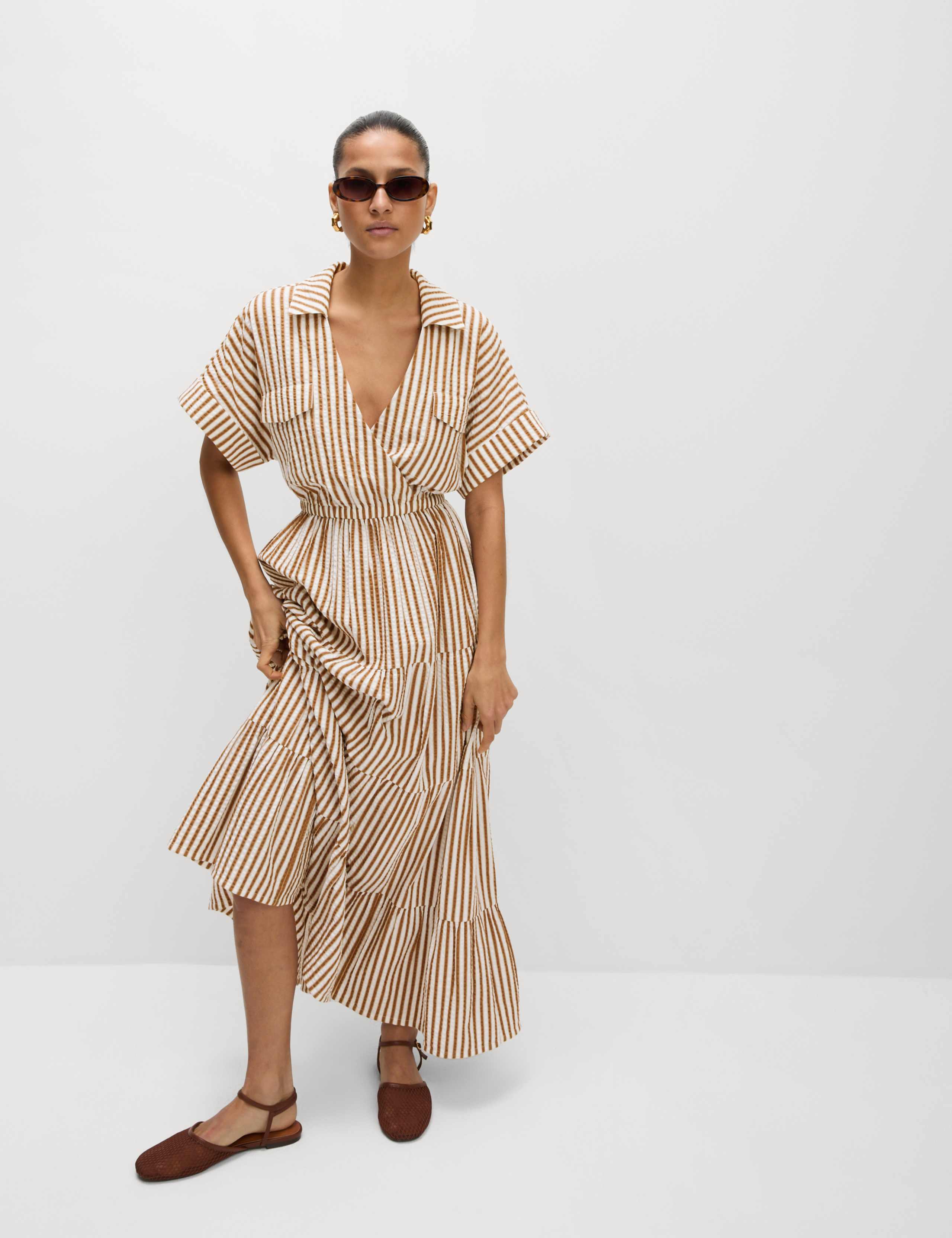 Pure Cotton Printed V-Neck Midaxi Shirt Dress 6 of 6