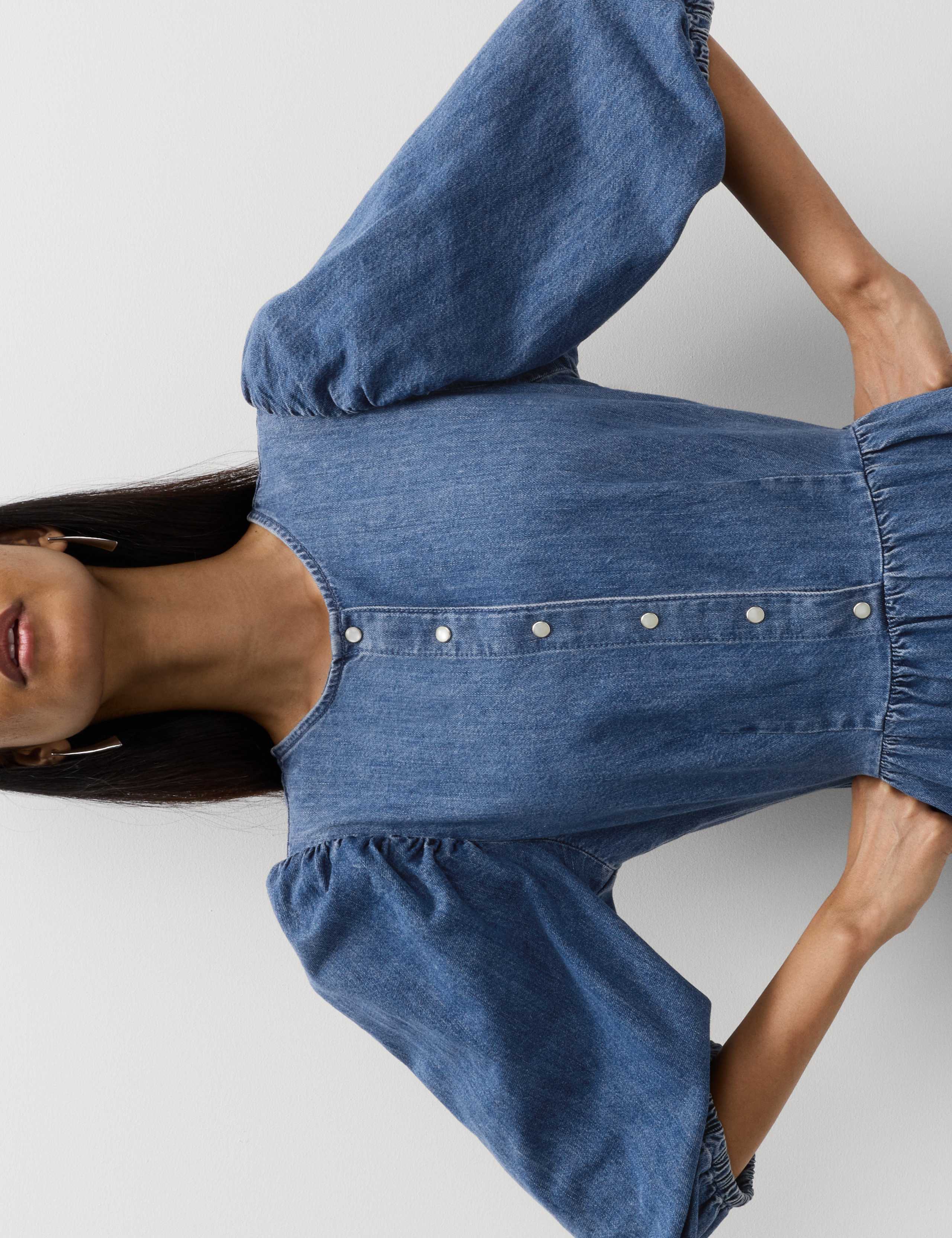 Pure Cotton Denim Midi Waisted Dress 3 of 6
