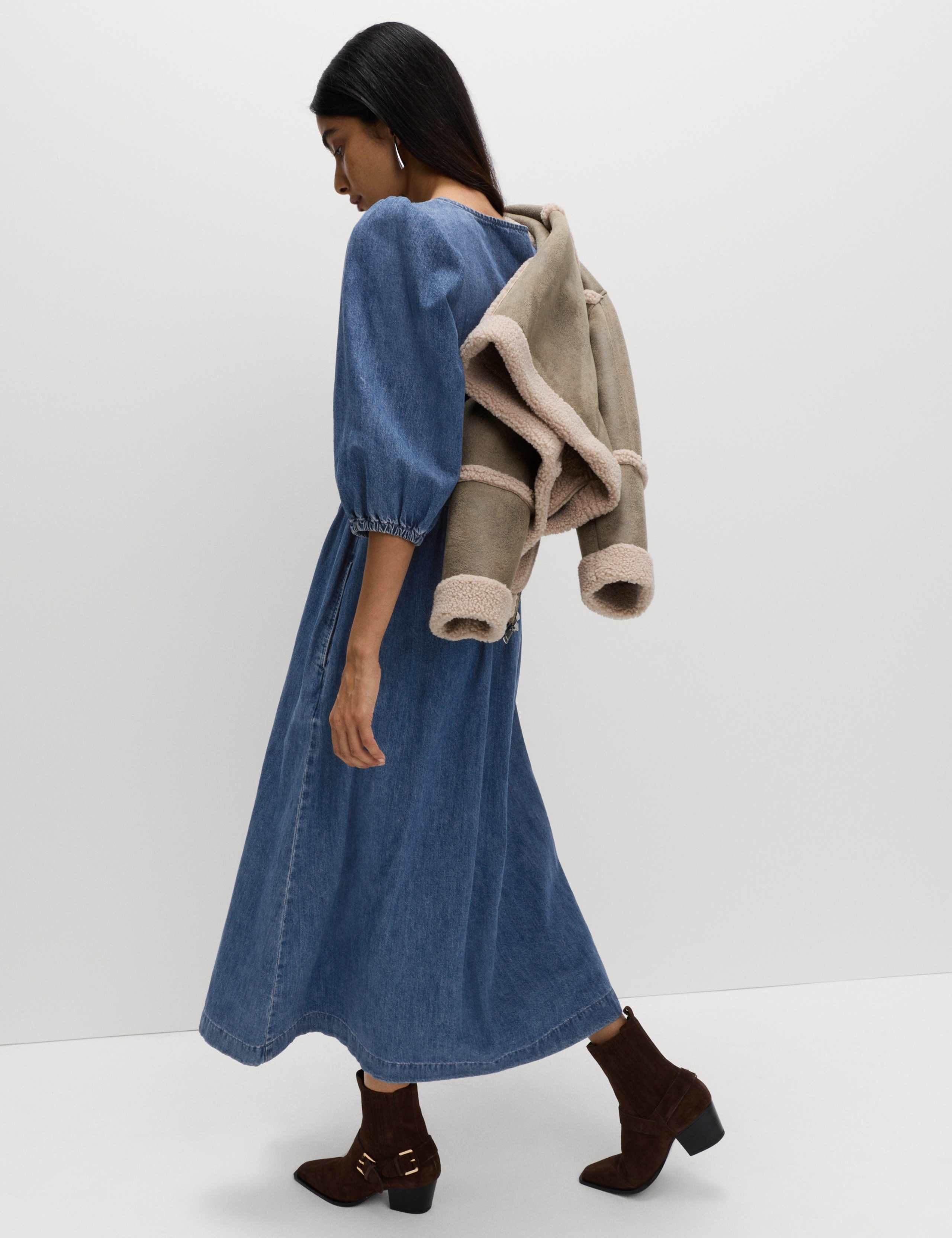 Pure Cotton Denim Midi Waisted Dress 4 of 6