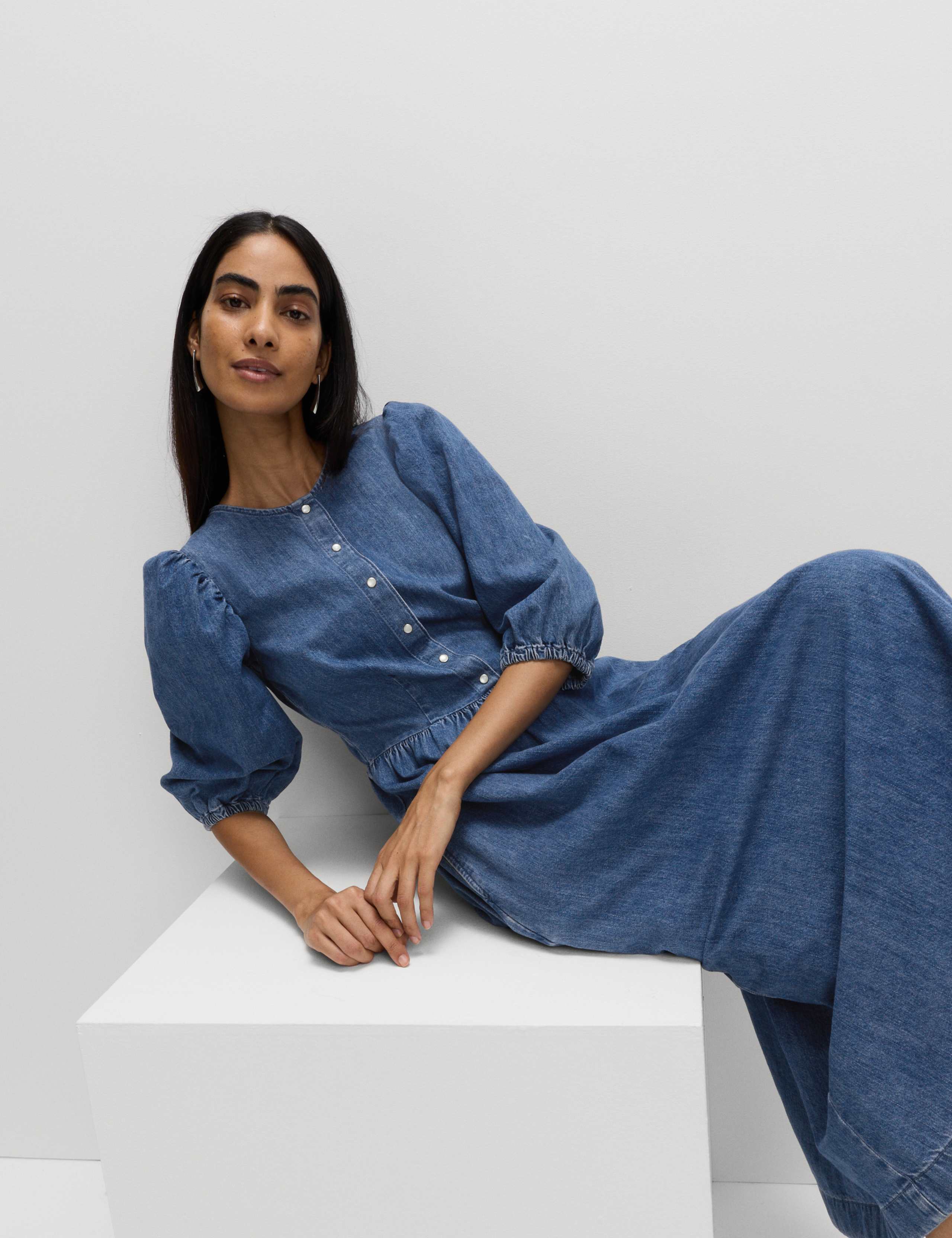 Pure Cotton Denim Midi Waisted Dress 5 of 6