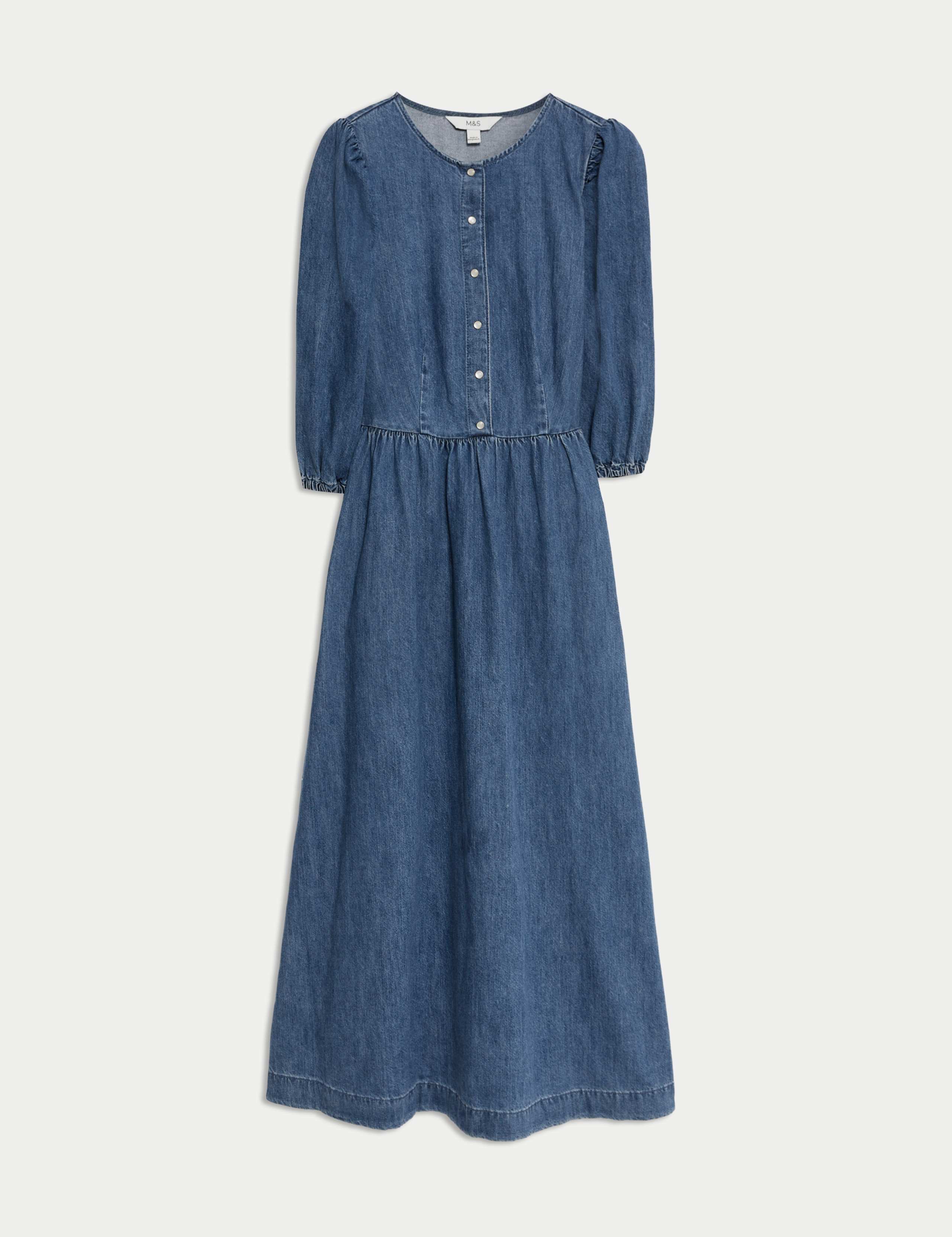 Pure Cotton Denim Midi Waisted Dress 2 of 6