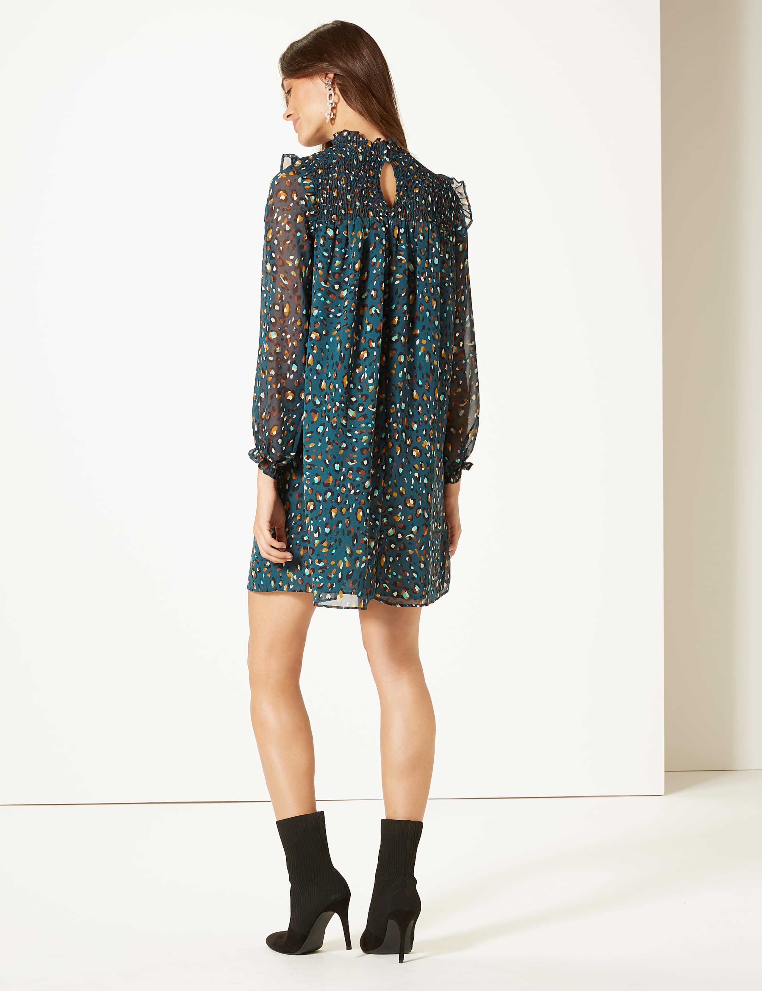 Animal Print Long Sleeve Swing Mini Dress 4 of 4