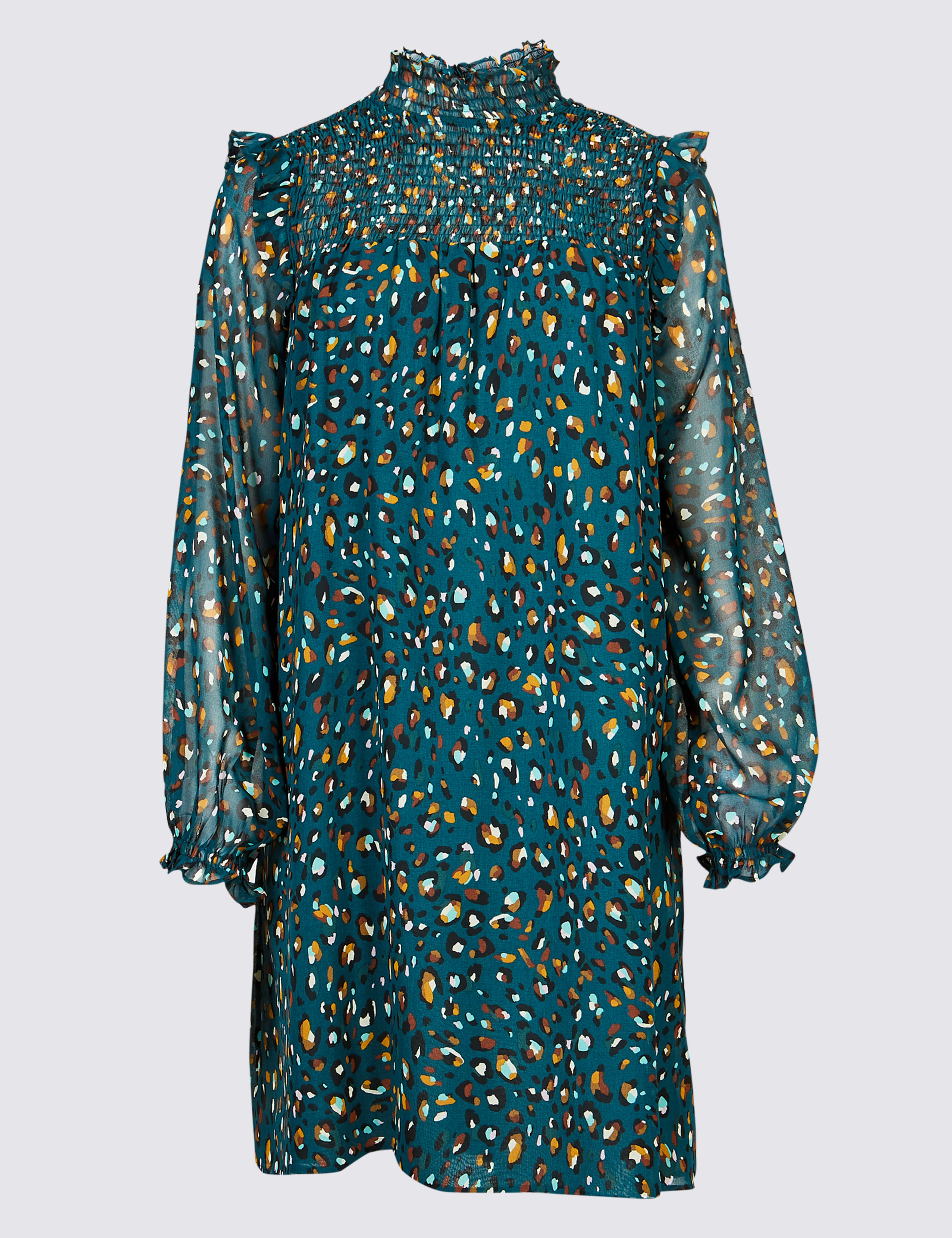 Animal Print Long Sleeve Swing Mini Dress 2 of 4