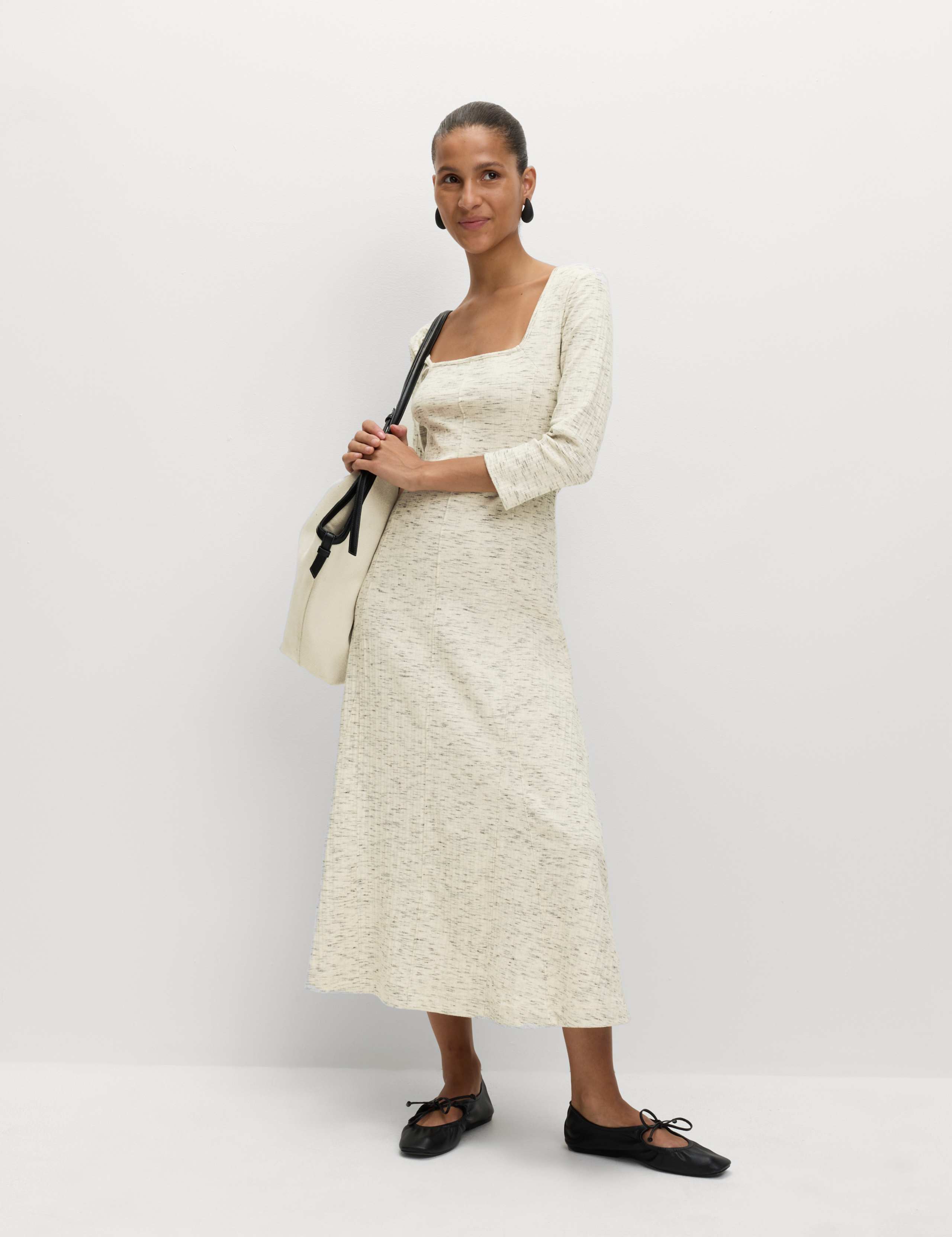 Cotton Rich Jersey Ribbed Midi Skater Dress 4 of 6