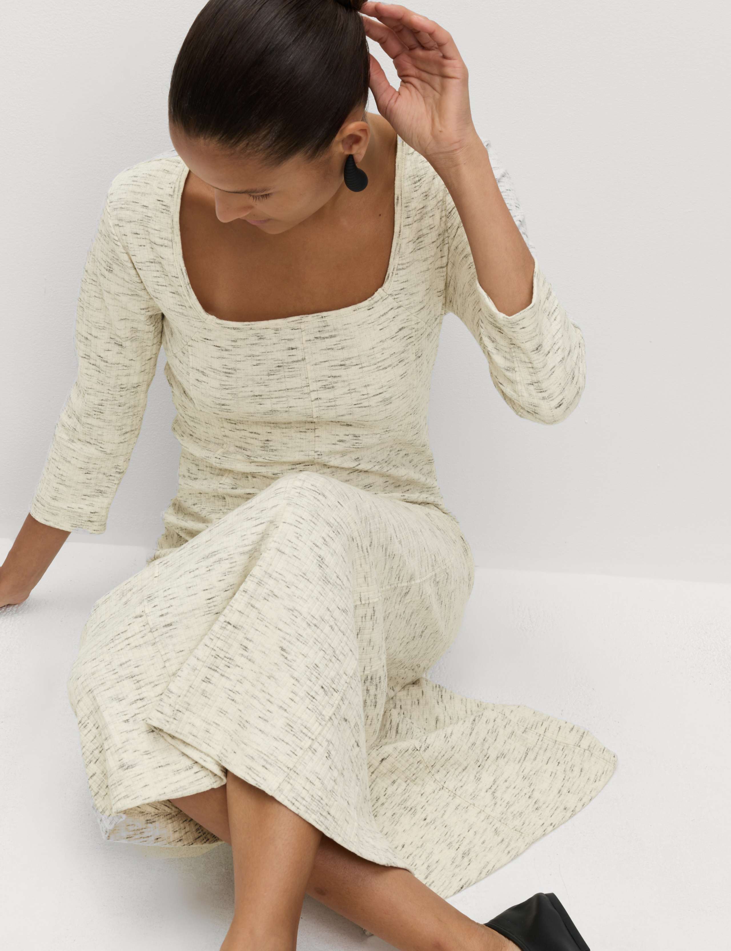 Cotton Rich Jersey Ribbed Midi Skater Dress 5 of 6