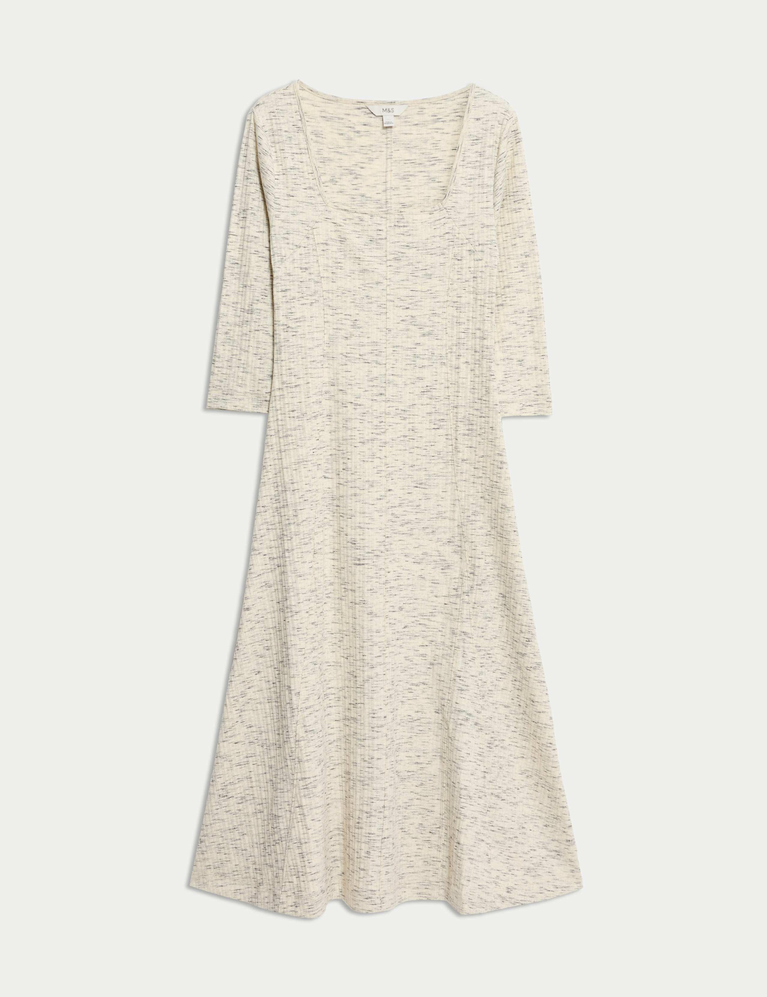 Cotton Rich Jersey Ribbed Midi Skater Dress 2 of 6