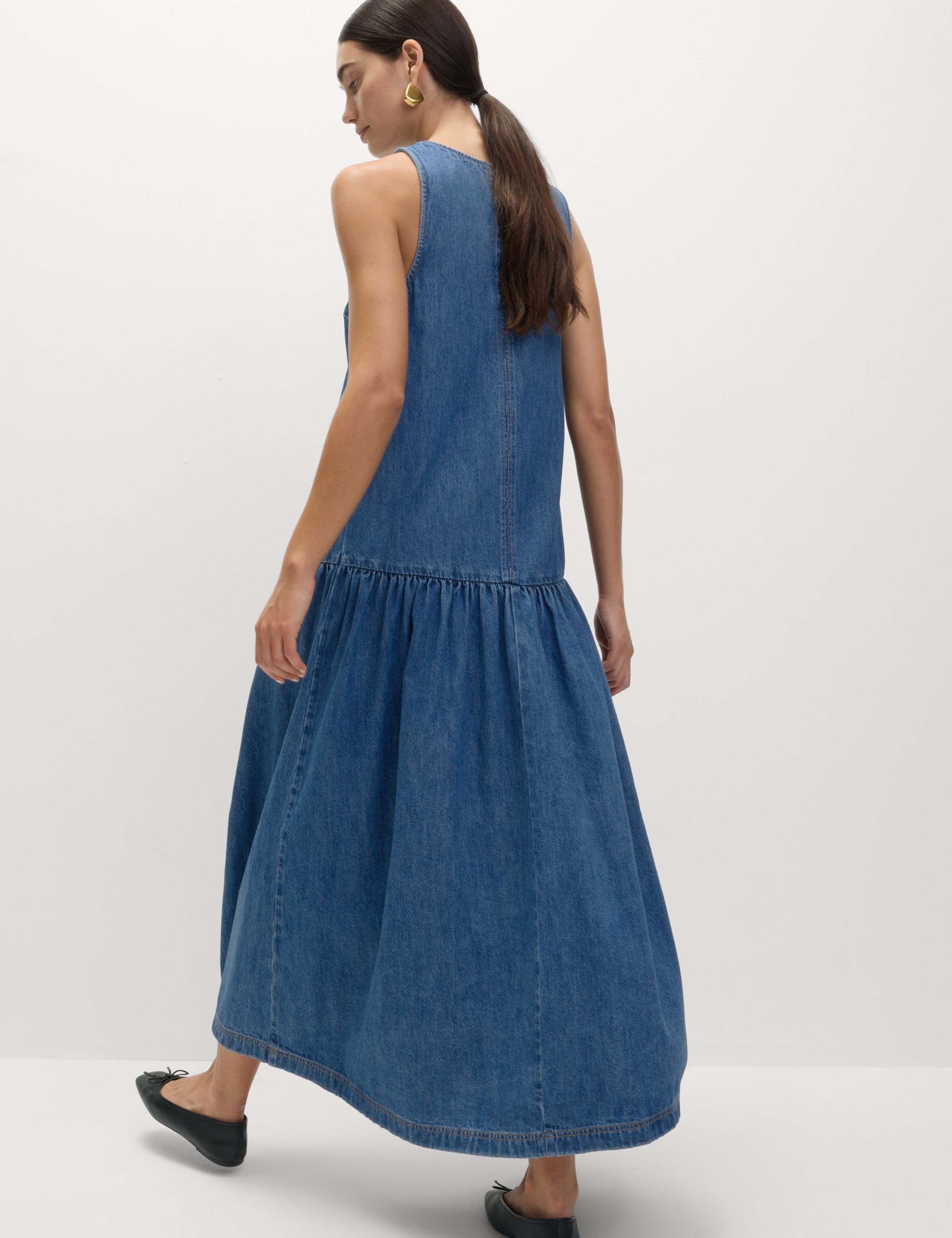 Denim Midaxi Drop Waist Dress 3 of 7